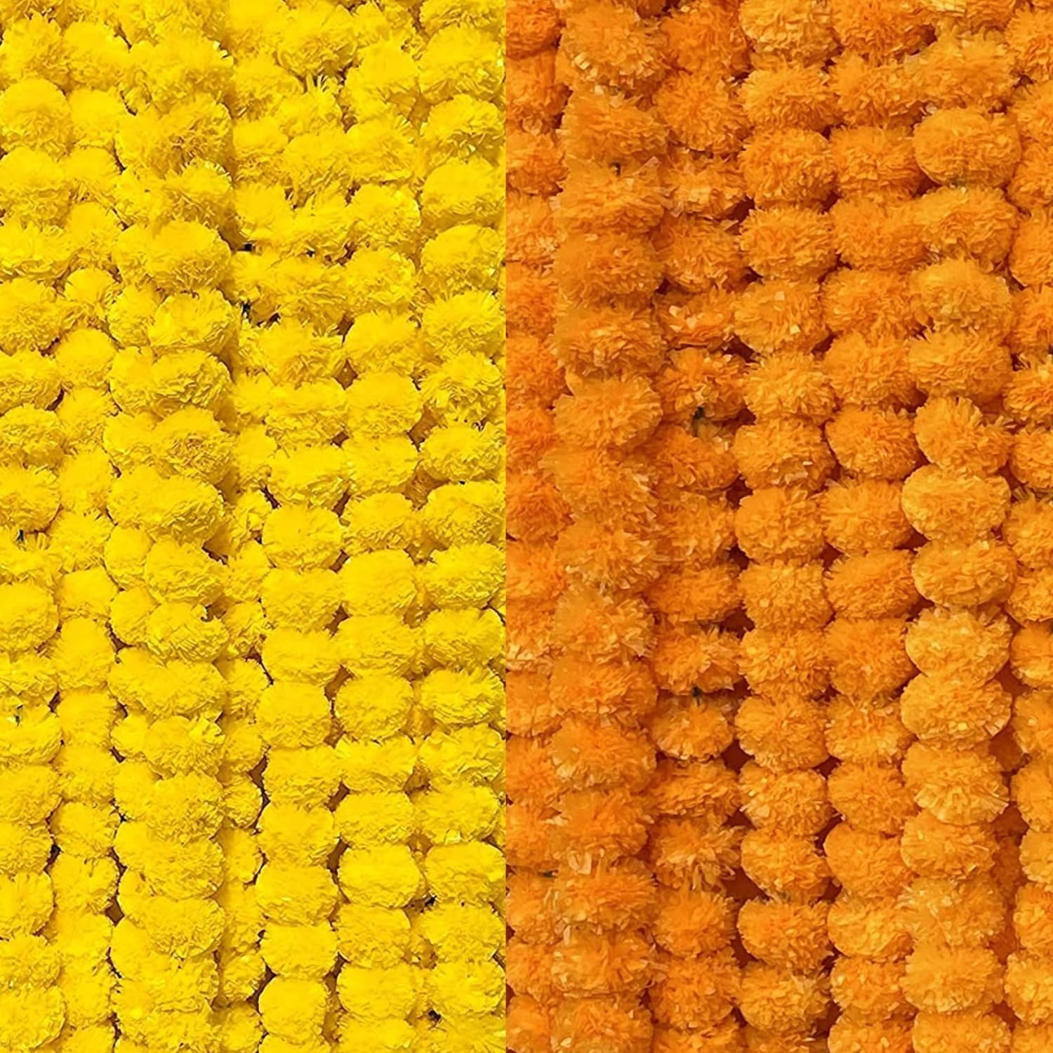 Ayunix Artificial Marigold Garland Mala Flower Genda Phool Long for Decoration, Home,Wedding, Festivals, Durga Pooja, Diwali, Ganesh Chaturthi 10Pcs (5 Yellow 5 Orange)