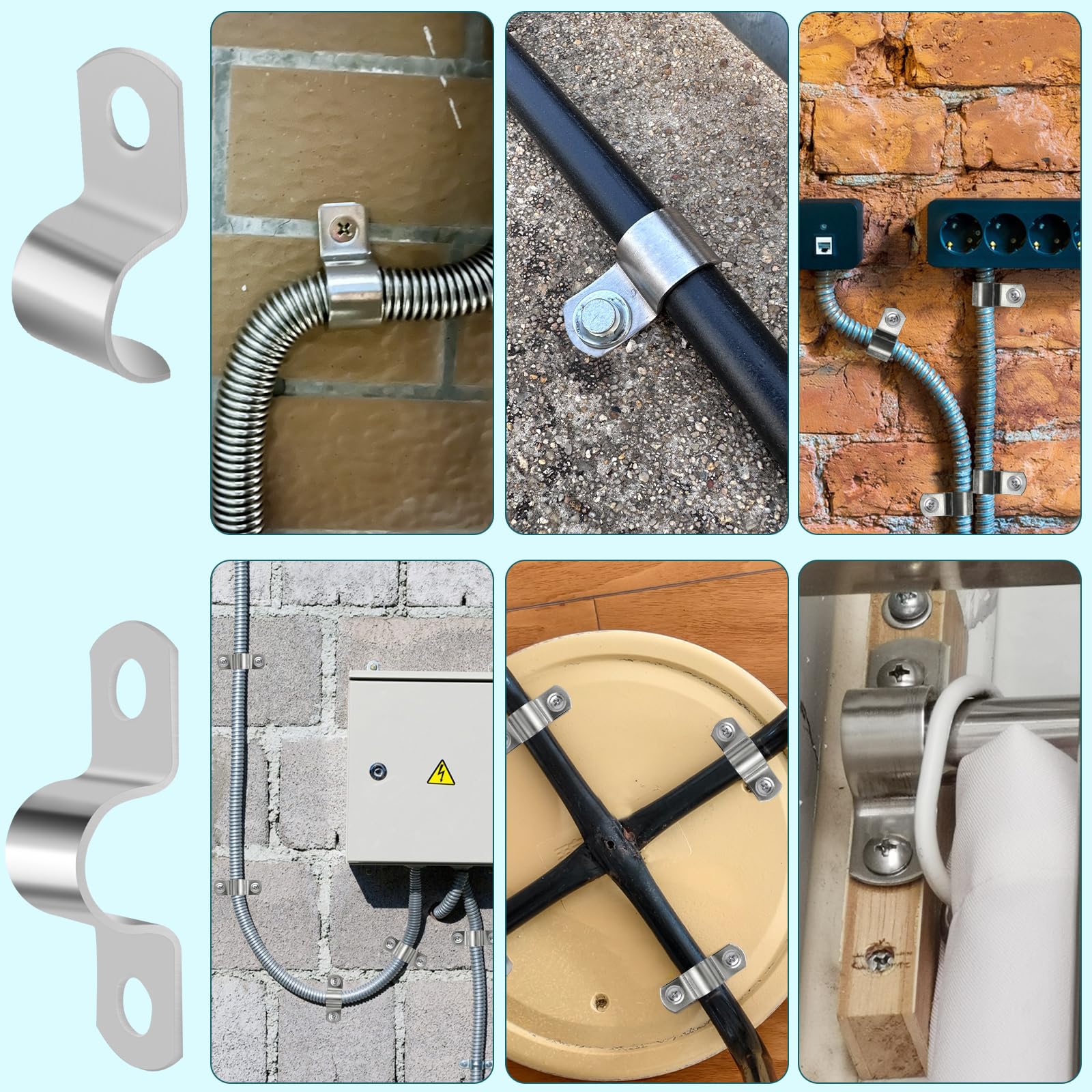 40 Pcs Metal Cable Clamps, M16 U Little Pipe Clamps, 304 Stainless Steel U Pipe Brackets, Fixing Hose Buckle - Image 4