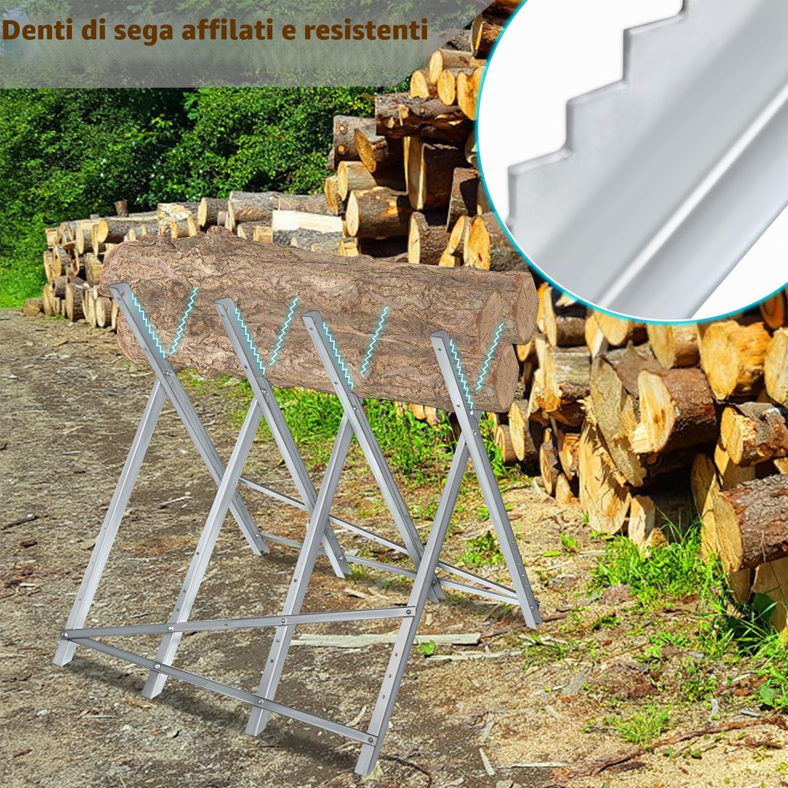 YRHome Cavalletto per sega in metallo, per sega a legno, pieghevole, spaccalegna per legna da ardere, supporto per sega a legna da ardere, supporto per sega, supporto per legno con maniglie per sega a