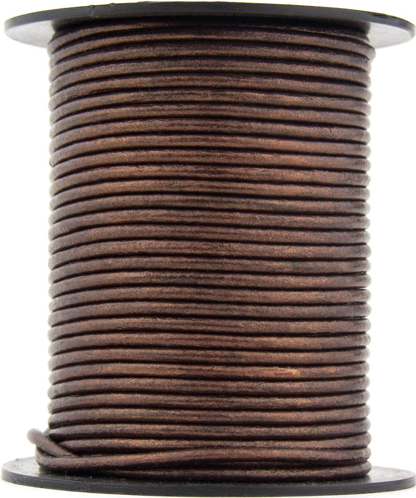 Brown Metallic Round Leather Cord 2mm 25 Meters (27.34 Yards)