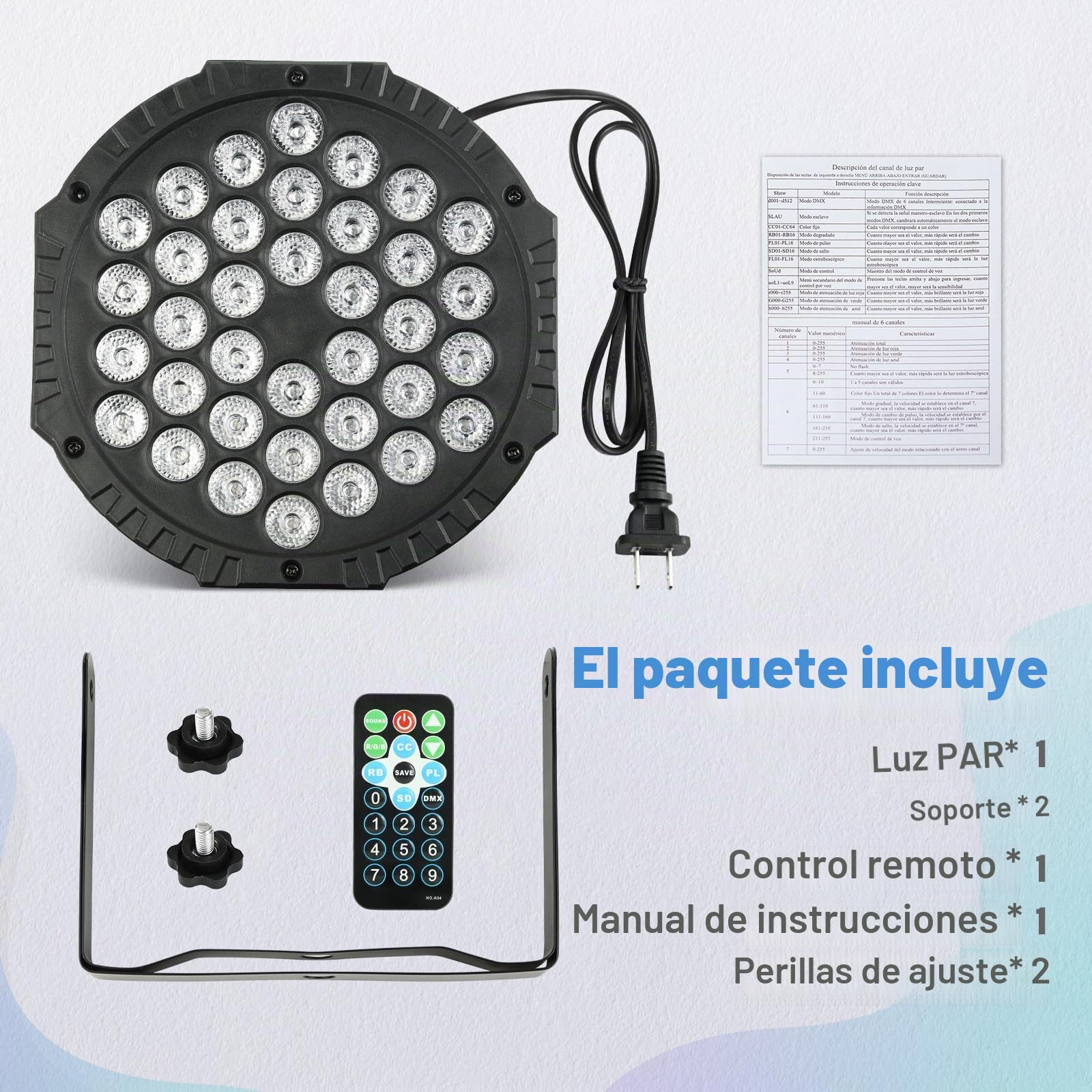 Paquete de 4 luces LED para escenario, 36 W, RGB DJ | con reproducción automática activada por sonido por control remoto y control DMX, luces ascendentes para, bodas, fiestas