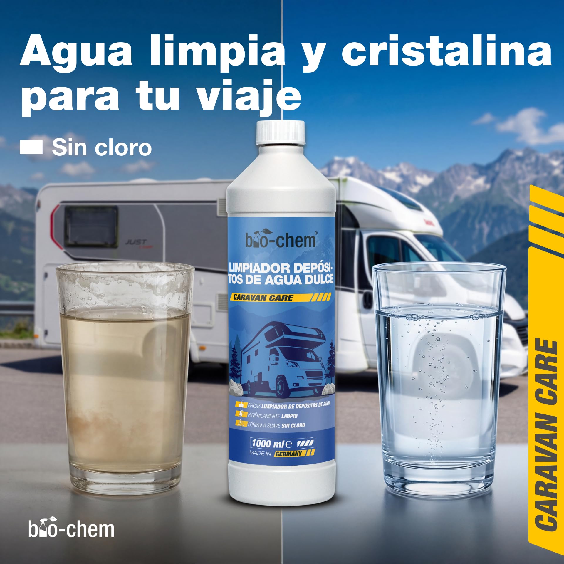 bio-chem - Limpiador de depósitos de Agua Dulce 2 x 1L - Mantenimiento de depósitos de caravanas y autocaravanas - Productos y Accesorios para campistas