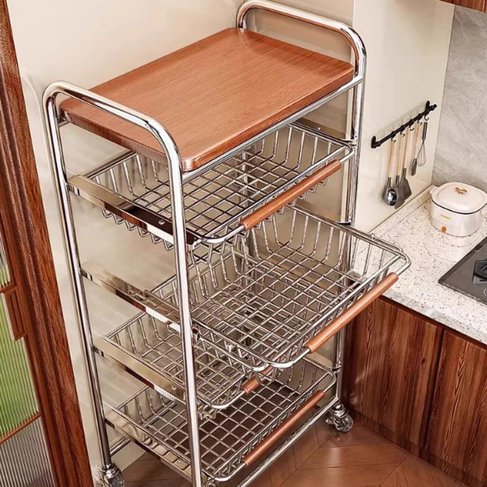 Cesta De Frutas Metal 5 Pisos Cestas De Frutas Y Verduras Con Ruedas, Para Almacenar Verduras Y Aperitivos, Estante De Almacenamiento De Frutas En La Cocina