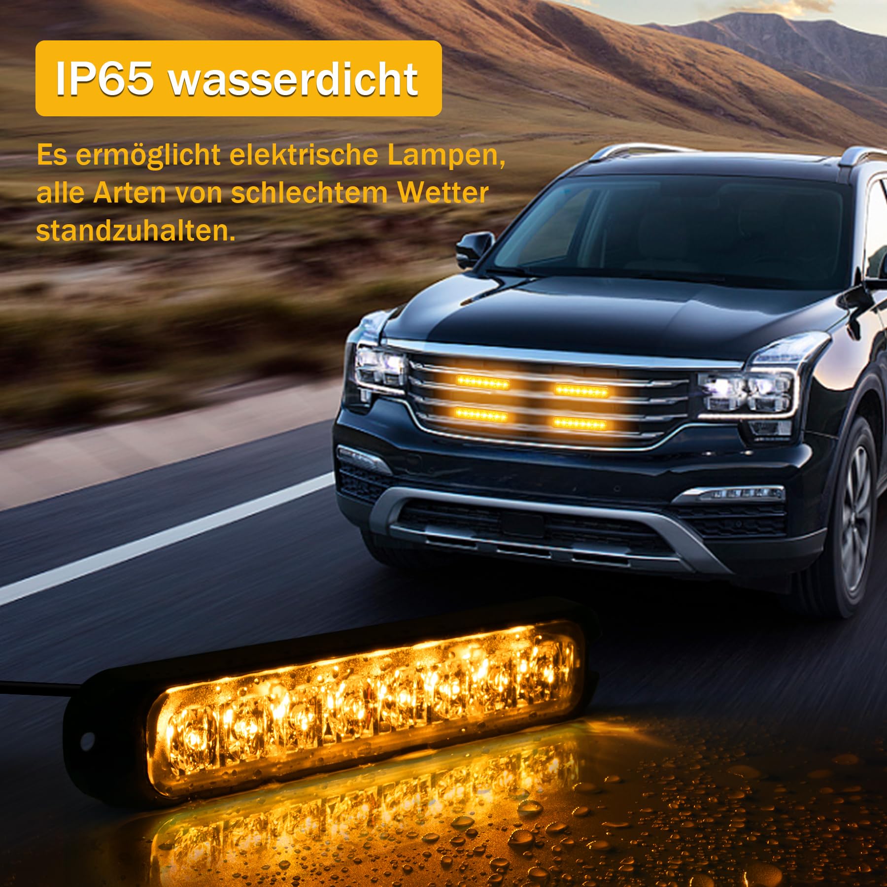 8X8LED Warnlicht Frontblitzer - 12V/24V Blinklicht Stroboskoplicht Warnleuchte,IP65 Notfall Warnung Blinklichter Strobe Orange 13Modi Blitzmodul für Truck Traktor Emergency KFZ LKW