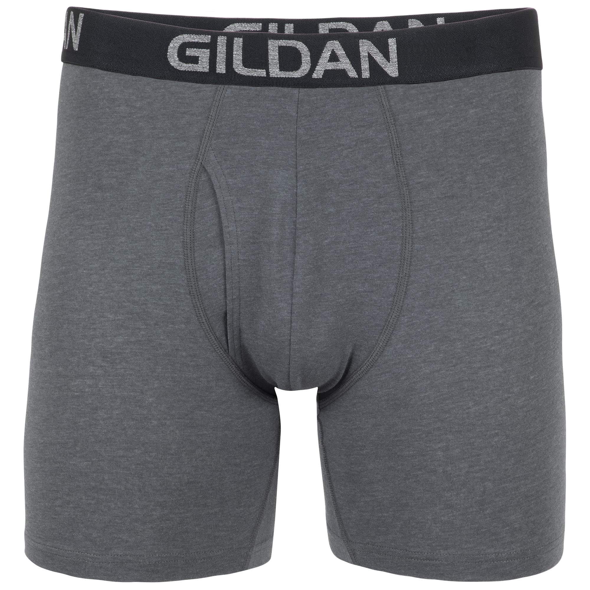 Gildan Men's Cotton Stretch Boxer Briefs, Multipack, Hthr Dark Grey/Hthr Navy/Shapes/Blue (5-Pack), Medium