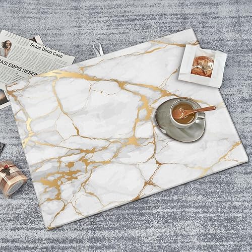 Miniatura 9 de Tapete de secado de platos de mármol blanco dorado para encimera de cocina, absorbente de 18 x 24 pulgadas, placa de platos de microfibra de vidrio,