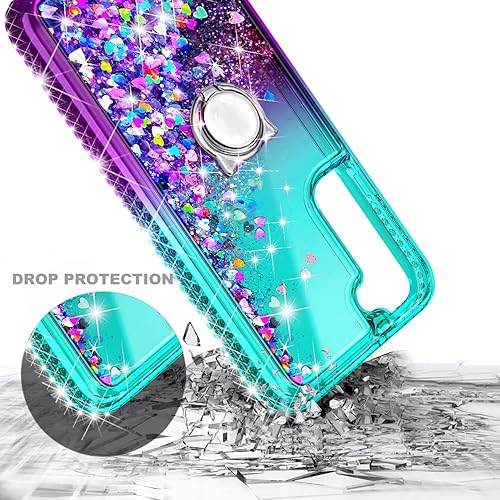 Miniatura 4 de NZND Funda para Samsung Galaxy S21 FE 5G con protector de pantalla de vidrio templado (cobertura máxima), soporte para anillo, purpurina brillante