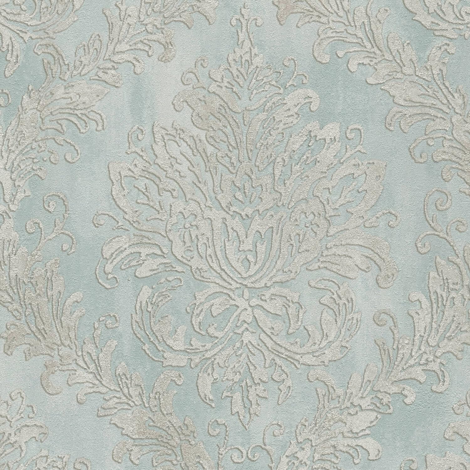 Papel pintado Barroco azul turquesa-pastel para salones y dormitorios luminosos