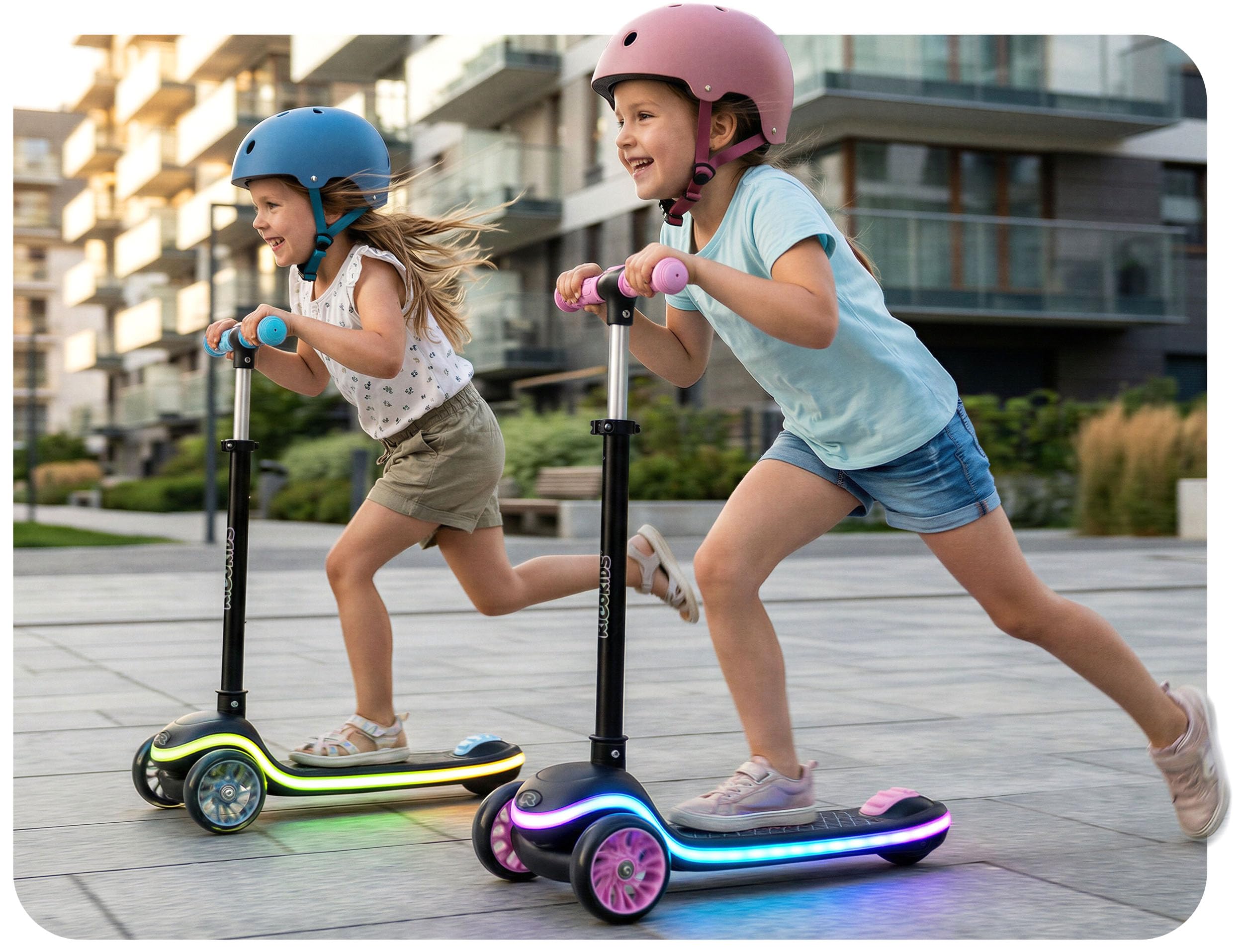 Ricokids Hulajnoga trójkołowa dla dzieci od 3 lat - Składana hulajnoga balansowa LED ze świecącym podestem - 20 trybów światła - 3-stopniowa regulacja kierownicy - Leddi Czarna, różowa