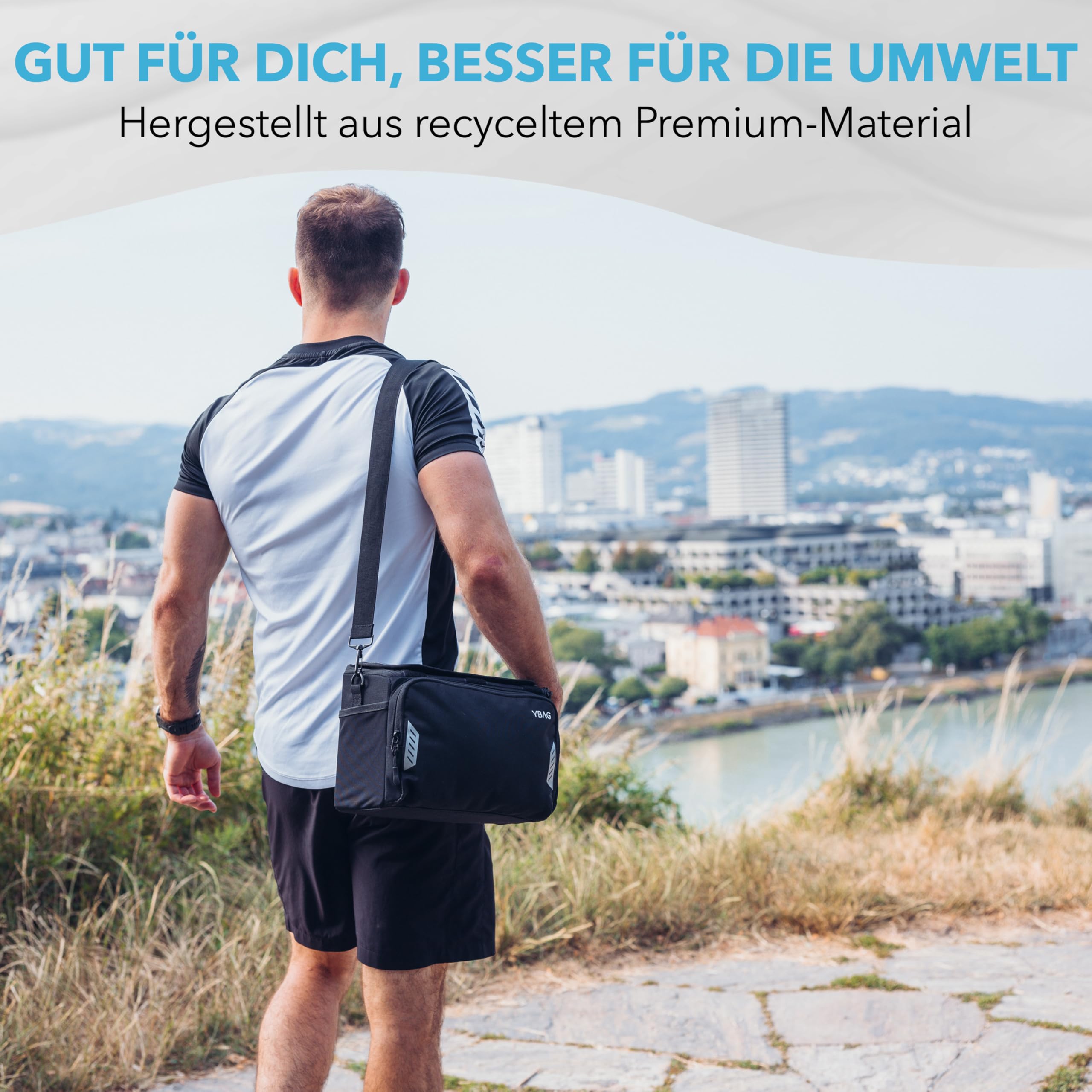YBAG - Nachhaltige Fahrrad Lenkertasche kompatibel mit KLICKfix (E-Bike geeignet) - großes Volumen & viele Fächer - wasserdicht mit Regenhülle
