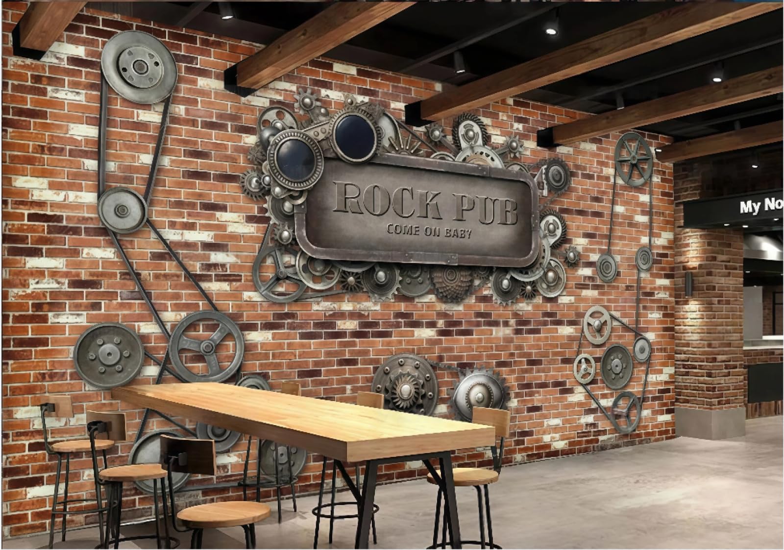 XDOUBAO Wallpaper Nostalgic Fashion Brick Wall Machinery Gear Music Bar Shopping Mall Afternoon Tea Western Restaurant Background Wall Wallpaper Coffee Shop Mural,3D,150x105cm