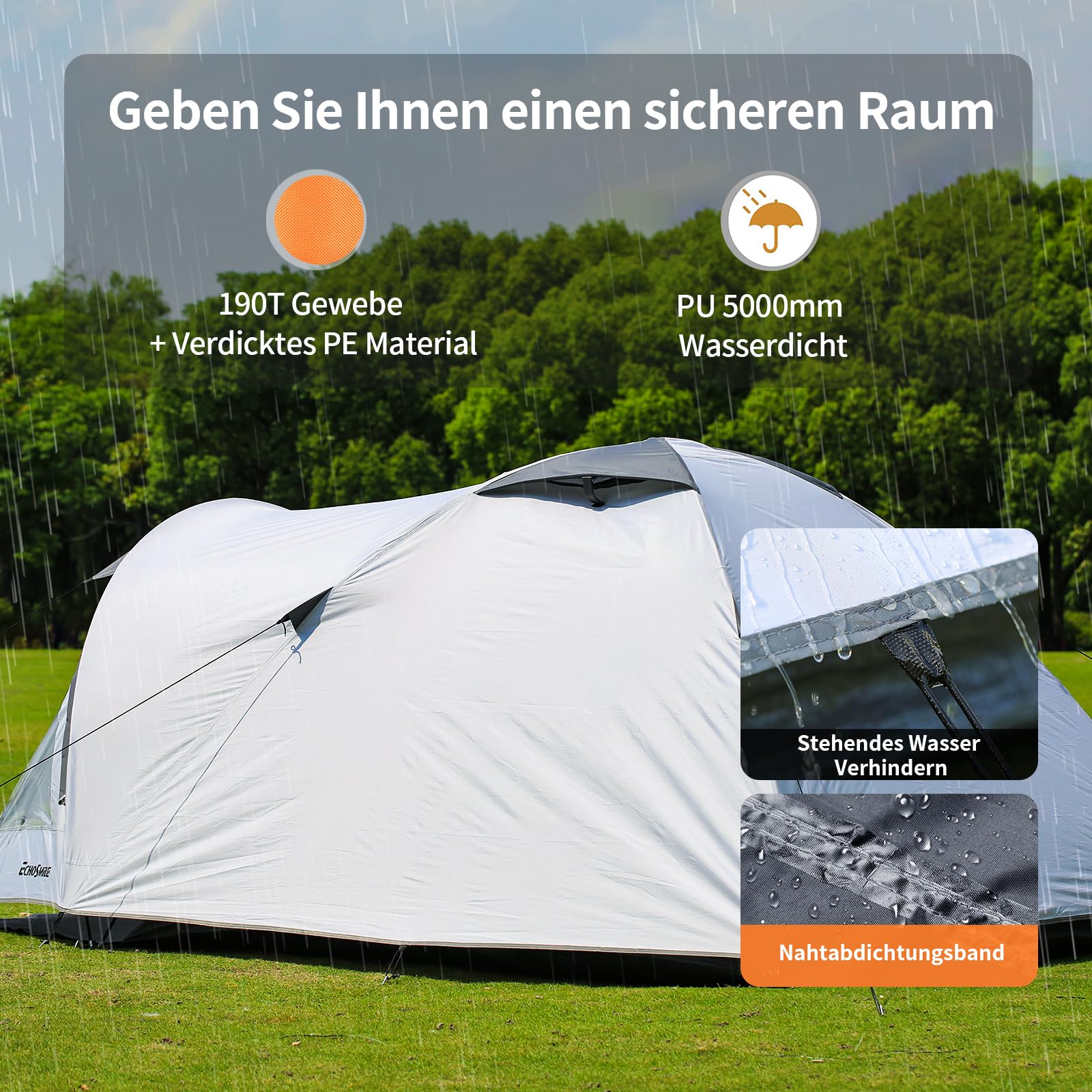 EchoSmile Zelt 2/3/4 Personen Wasserdicht 5000mm Kuppelzelt mit Vorzelt, Ultraleicht Camping Zelte Tents, 3-4 Jahreszeiten Campingzelt Biwakzelt für Trekking, Garten, Festival