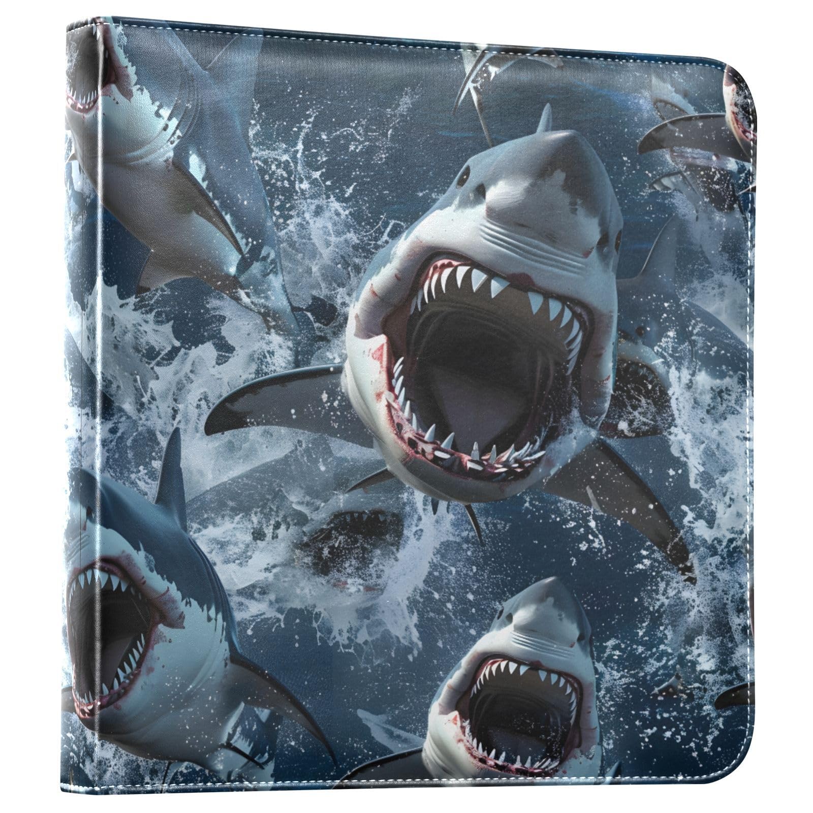 JIPONI Fierce Sharks Large Photo Album, DIY Leather Cover Scrapbook Albums for 4x6 5x7 6x8 Pictures, Self Adhesive Memory Book for Wedding, Baby, Family