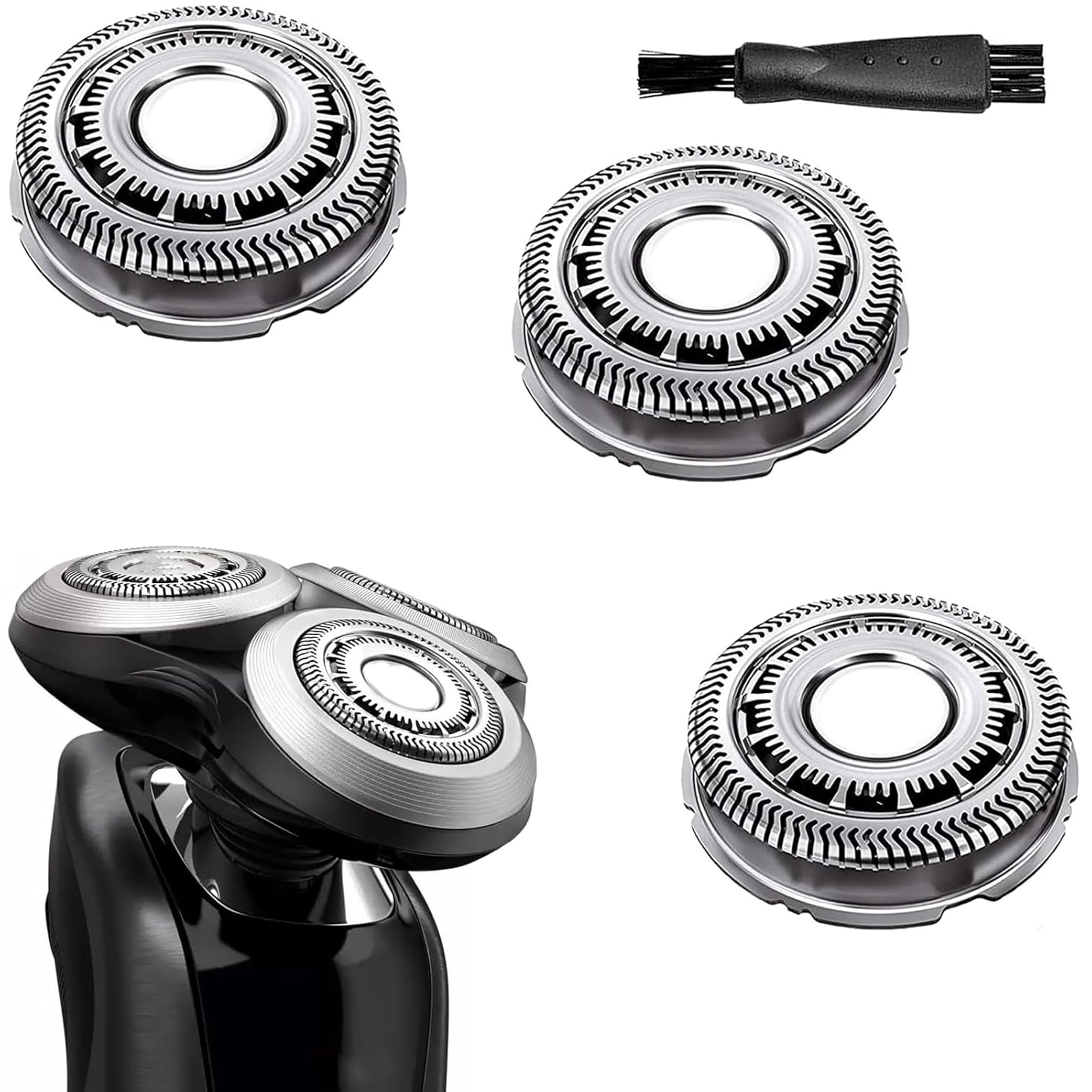 SH60/72 Replacement Head Blades for Series 6000 Compatible with Philips 6000 Series Shaver SH60 Razors Replacement Blades for Series 6000 Shaver Cleaning Brush for S6880/81 S6810/82 S6850/85 1 Count (Pack of 3)