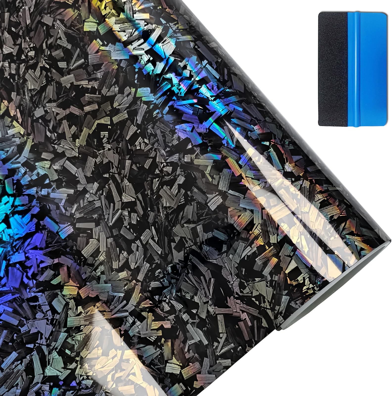 Forged Carbon Fiber Gloss Chameleon Vinyl Wrap Sticker Free Bubble Air Release DIY Decal Car Auto Vehicle Morotcycle Self Adhesive (5cm x 900cm)