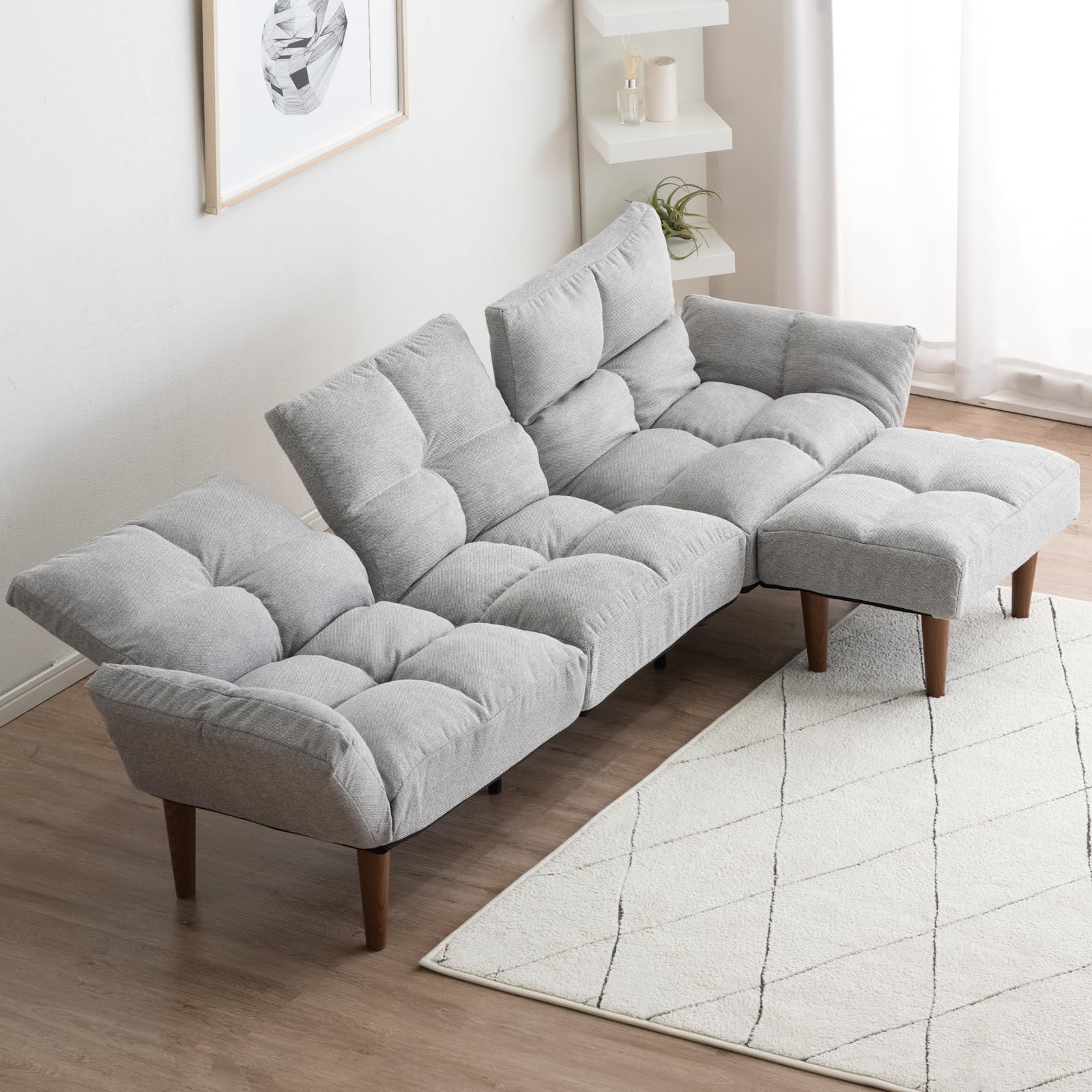 Amazon｜タンスのゲン 独立リクライニング ソファ オットマン付  