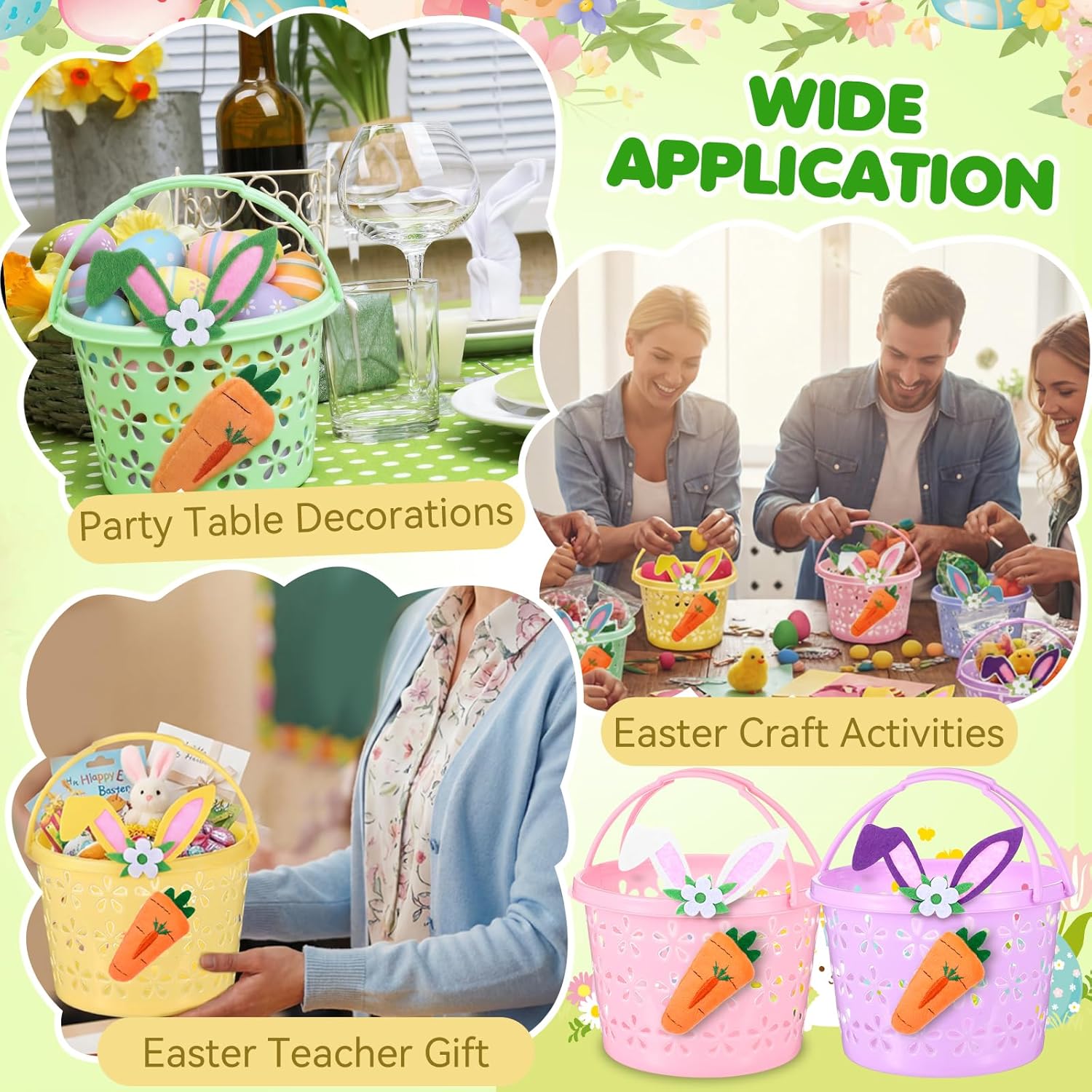 Willinglong 5 Set Easter Baskets Bulk Small Plastic Easter Egg Basket with Handle Carrots Bunny Ears 6.7'' Mini Empty Pastel Fillers Stuffers Bucket for Egg Hunt Spring Party Favors Gifts