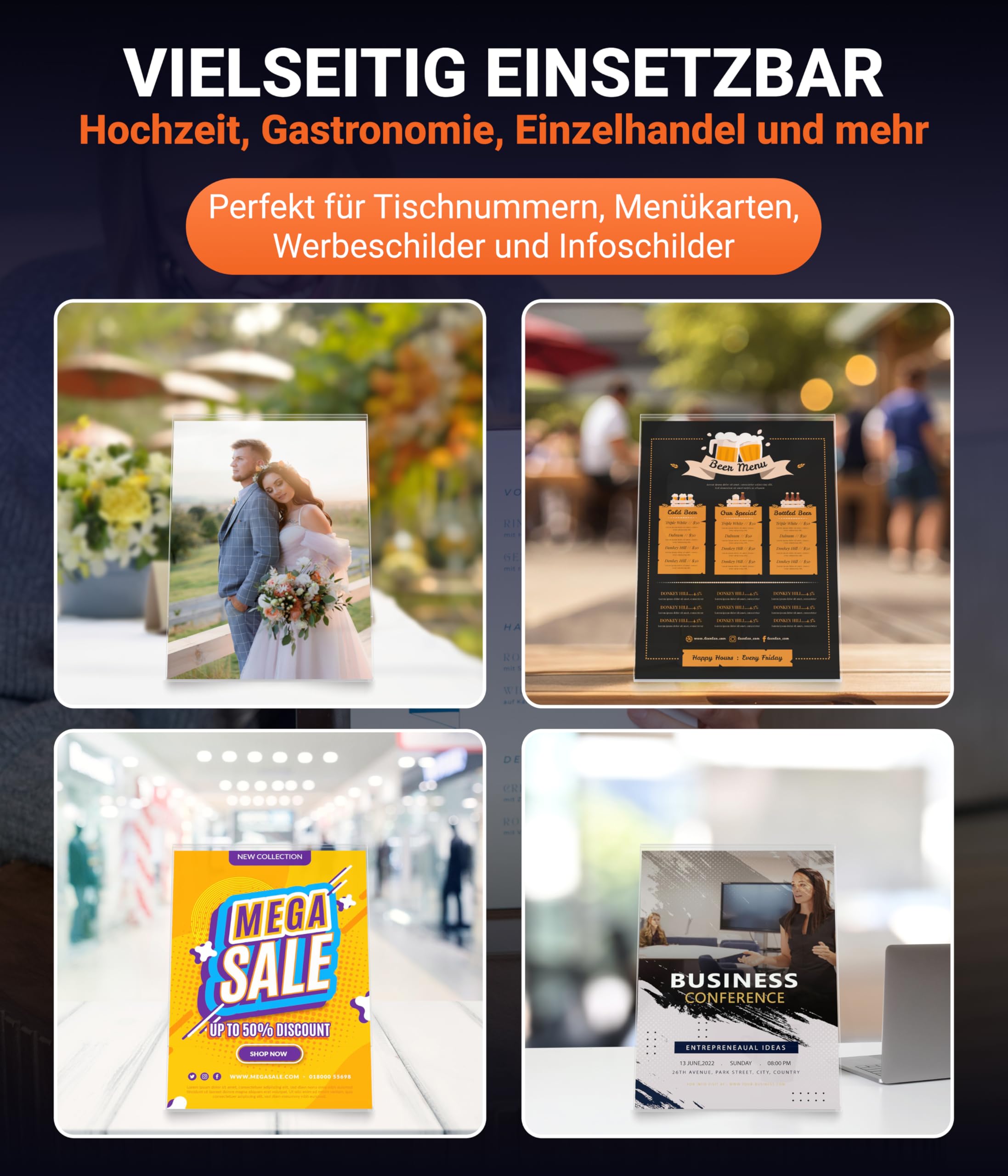 EH Design A3 Acryl Aufsteller 6 Stück – Kristallklarer Tischaufsteller – L-Ständer mit polierten Kanten – Für Gastronomie, Büro, Hochzeit & mehr – Made in DE