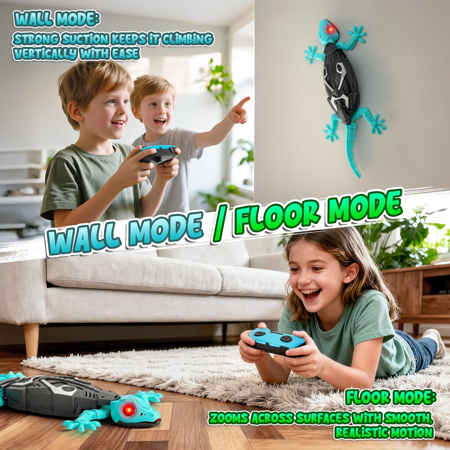 RC Wall Crawling Gecko, Remote Control Wall Climbing Lizard Robot Kids' Electronics Toys, Floor & Wall Crawling, Glowing Eyes, Low Noise, Rechargeable Boys Gifts for Kids 3 4 6 7 8+ Year Old