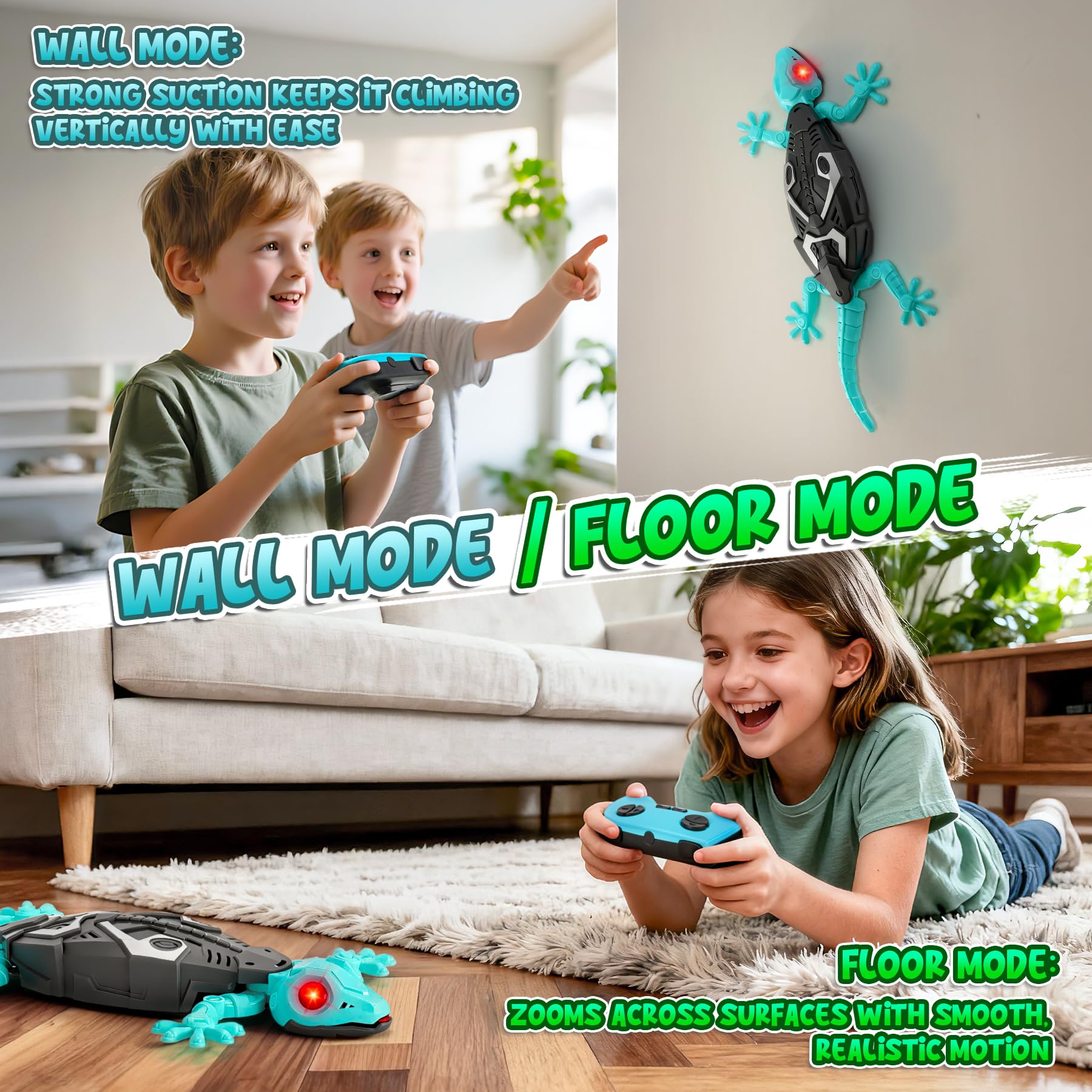 Wandkletterer Gecko, Ferngesteuerter Ladegecko, 360° drehbares ferngesteuertes Spielzeug, Geburtstagsgeschenk für Jungen und Mädchen, Spielzeug für Jungen ab 4 Jahren (blau)