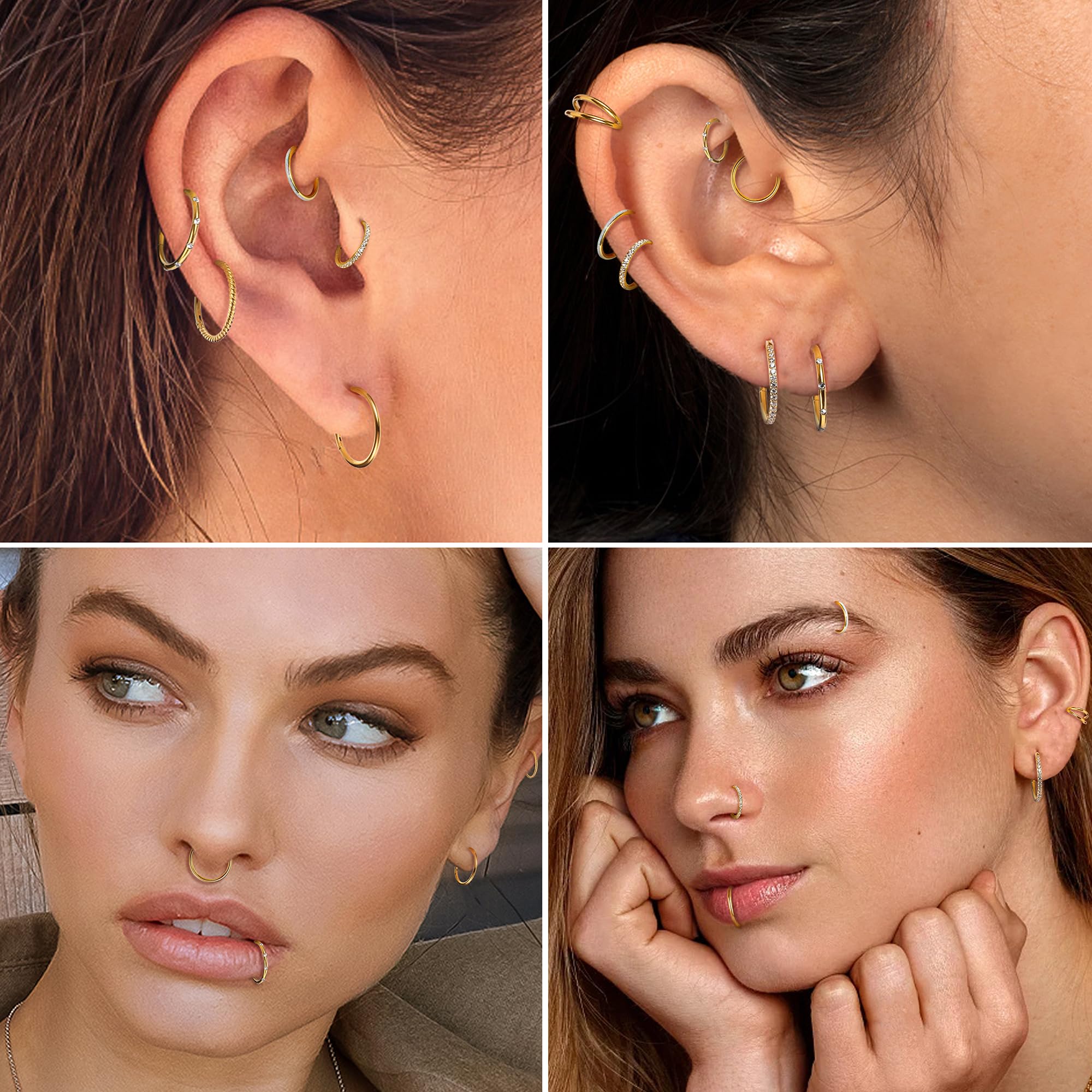 ZXLIHS 18G kolczyki w nosie ze stali chirurgicznej Hoop dla kobiet mężczyzn mały opal CZ Clicker na zawiasach Piercing przegrody biżuteria warga Helix chrząstka muszla Tragus Rook Daith kolczyki