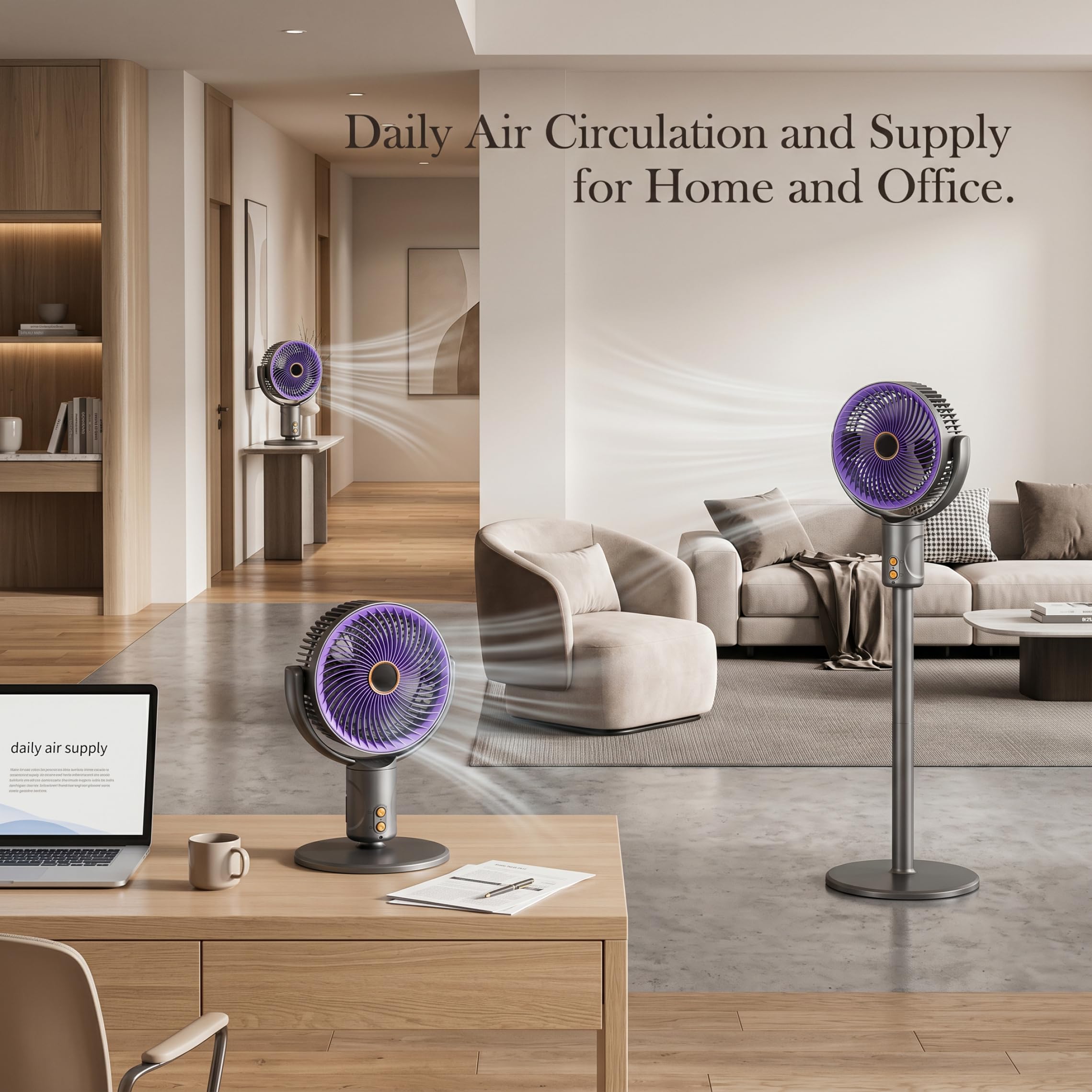 Ventilatore pieghevole, ventilatore da terra portatile senza fili con oscillazione e altezza regolabile, ventilatori silenziosi da tavolo e da pavimento, grigio