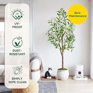 Realistic 4FT Artificial Olive Tree, Tall Artificial Plants Indoor Outdoor Fake Plant with Pot, Thicker Trunk More Leaves & Fruits Maintenance-Free Faux Tree for Office Home Shop Decor(120CM)