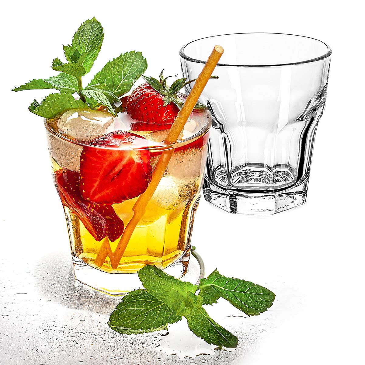 ECODECO 2 Cocktail Glasses - 9 Ounce - Gibraltar Old Fashioned Rocks Tumblers - w/Straws