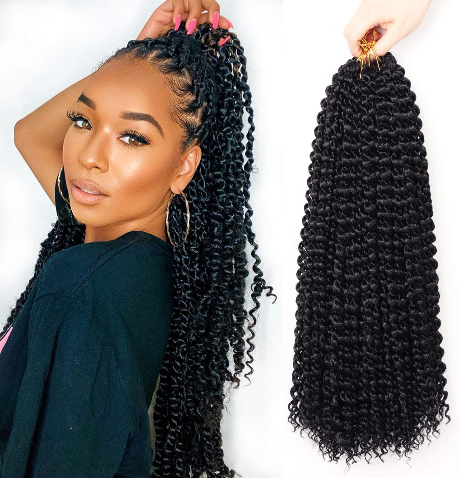 YDDM Passion Twist Hair, 7 Packs 18Inch Water Wave Crochet Hair for Long Bohemian Hair Braiding Hair Passion Twist Crochet Hair Synthetic Hair Extensions (1#, 7 Packs-18inch)