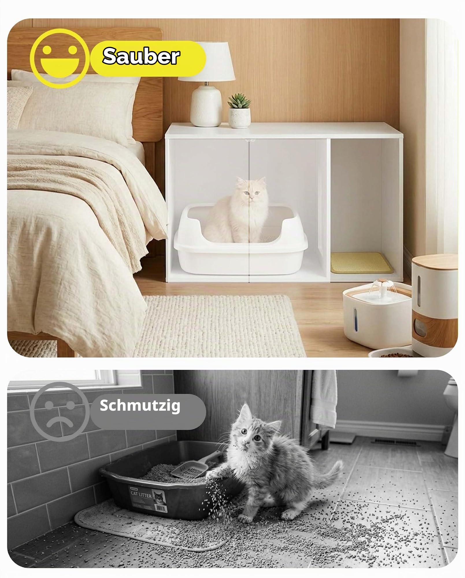 Katzenschrank für Katzentoilette Schrank (80x50x50cm), Katzenkloschrank XXL Katzenhaus Holz, Verstecktes Katzenklo Schrank Möbel mit Kratzmatte & Push-to-Open Türen