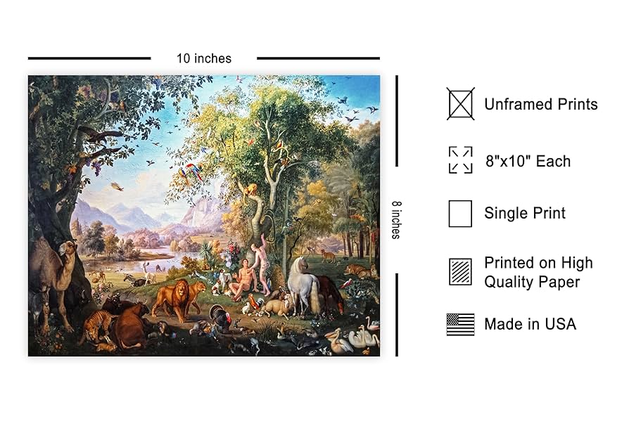 額装品　木版画　エデンの園　旧約聖書　アダムとイブ　16世紀「コスモグラフィア」 お値下げ 木版 エデンの園 旧約聖書 アダムとイブ 16世紀