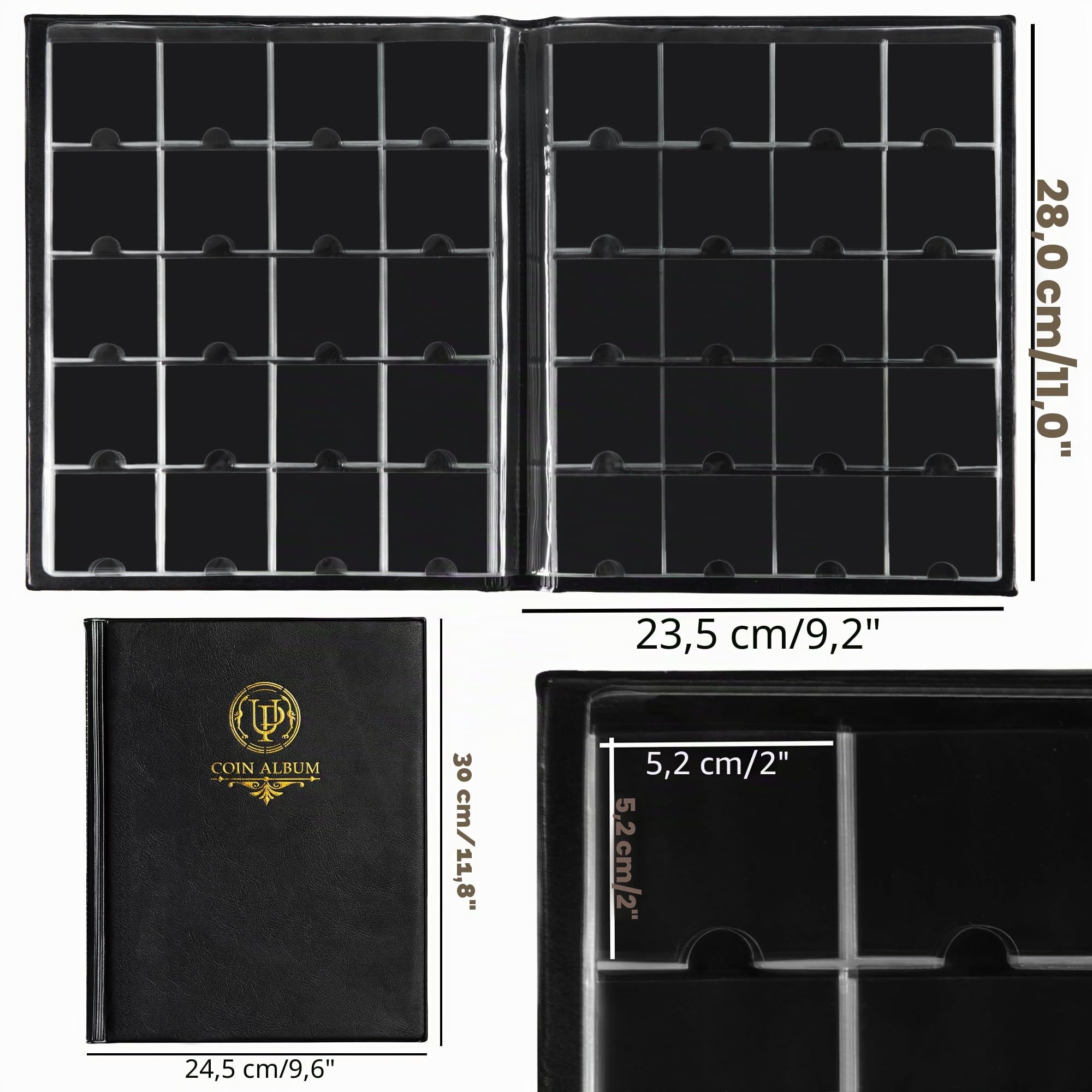 Álbum Uncle Paul Con 200 Bolsillos Para Monedas Y Medallas - Cubierta De Cuero Sintético Negro, Gran Capacidad