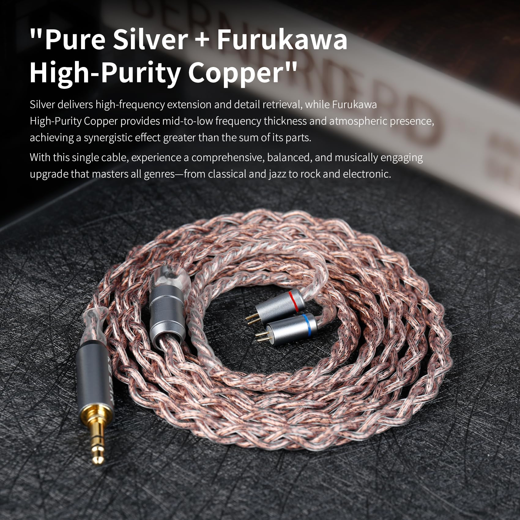Yinyoo KBEAR Glitter IEM-Ersatzkabel, OCC-Silber-Hybrid Ohrhörer-Kabel, MMCX, 3,5-mm-Stecker, Braun