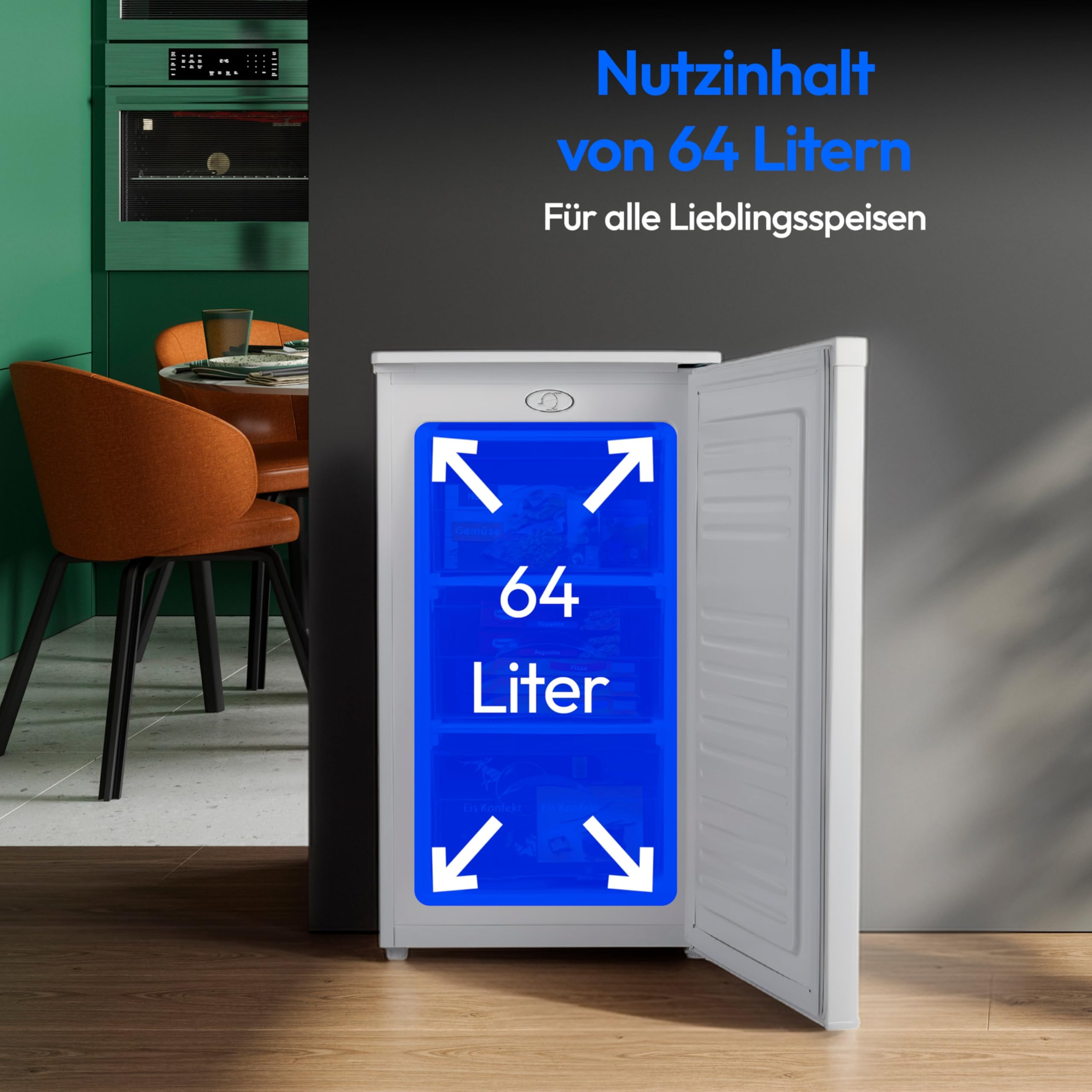 MEDION Gefrierschrank (64 Liter, 4-Sterne-Gefrierfächer, bis zu -25°C, Türanschlag wechselbar, höhenverstellbare Füße, 85cm Höhe, MD 37688) weiß