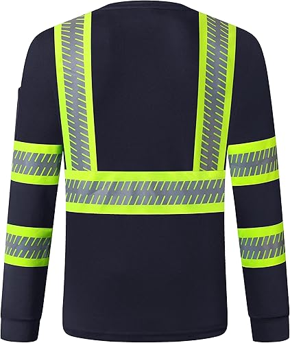 Miniatura 2 de JKSafety Camiseta de seguridad de manga larga de alta visibilidad con tiras reflectantes cosidas en bordes extendidos de color neón, camiseta