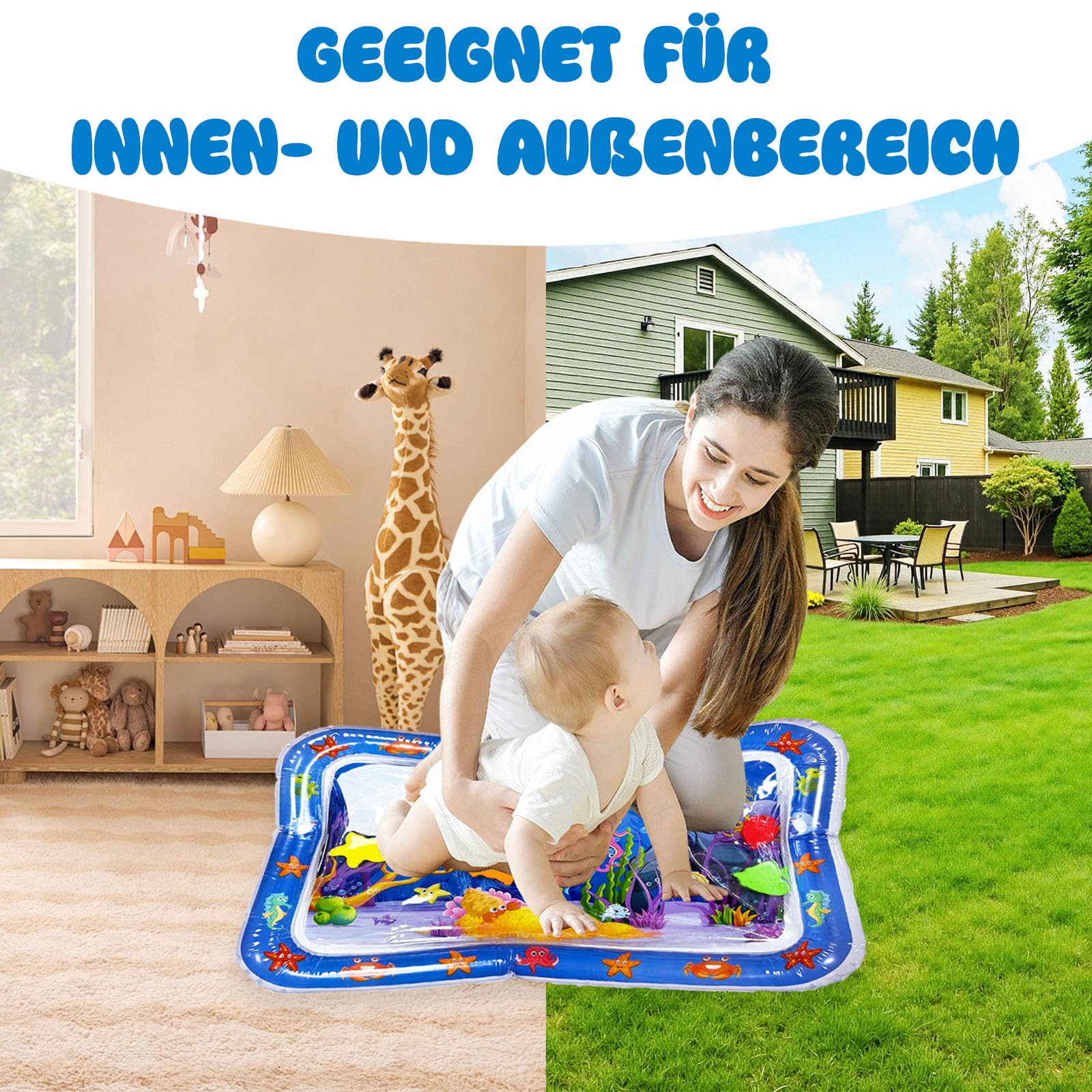 XVZ Tappetino Acqua Neonato - Tappeto Gioco Neonato senza BPA - Ideale Giochi Tummy Time Neonato per Neonati oltre 3 6 9 Mesi - Delfini (66cm x 50cm)