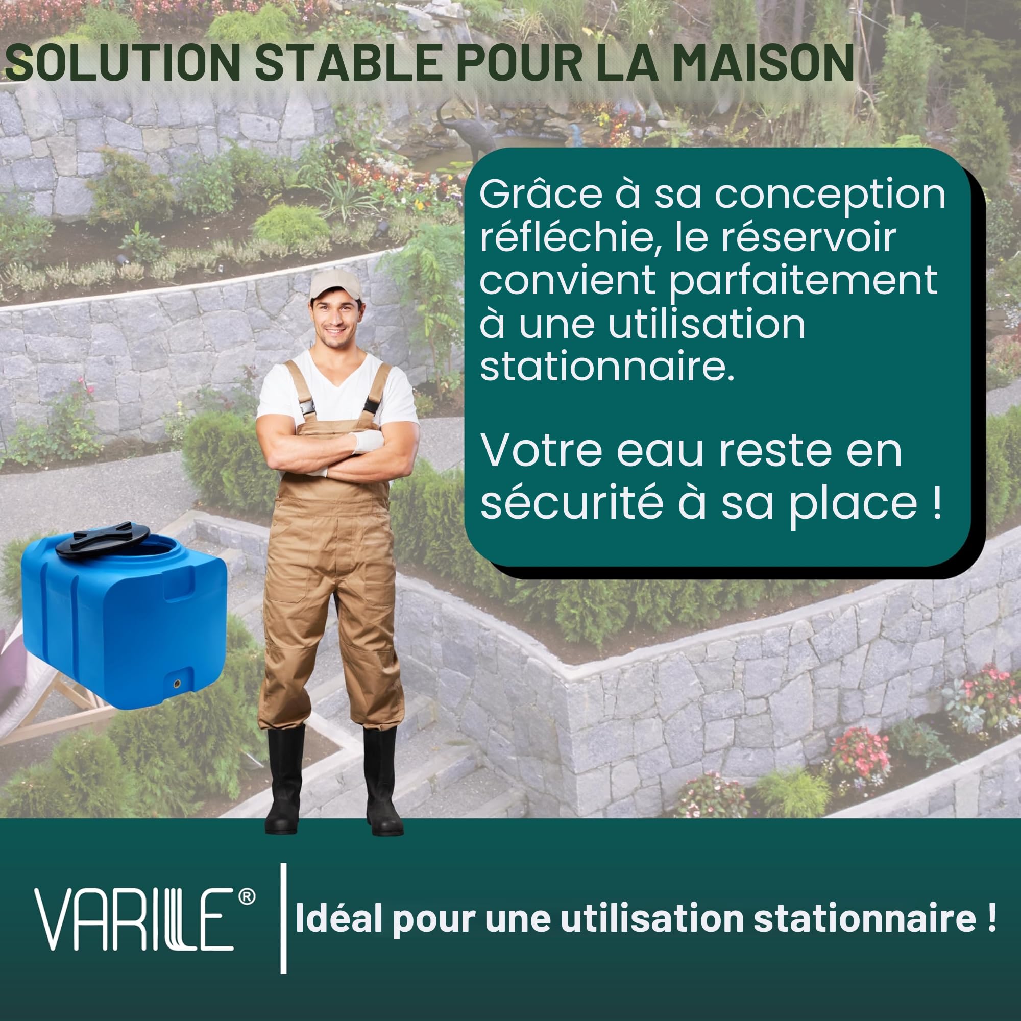 Varile Réservoir d'eau Potable 200L Bleu sans BPA Filetage Laiton 3/4" Fabriqué UE