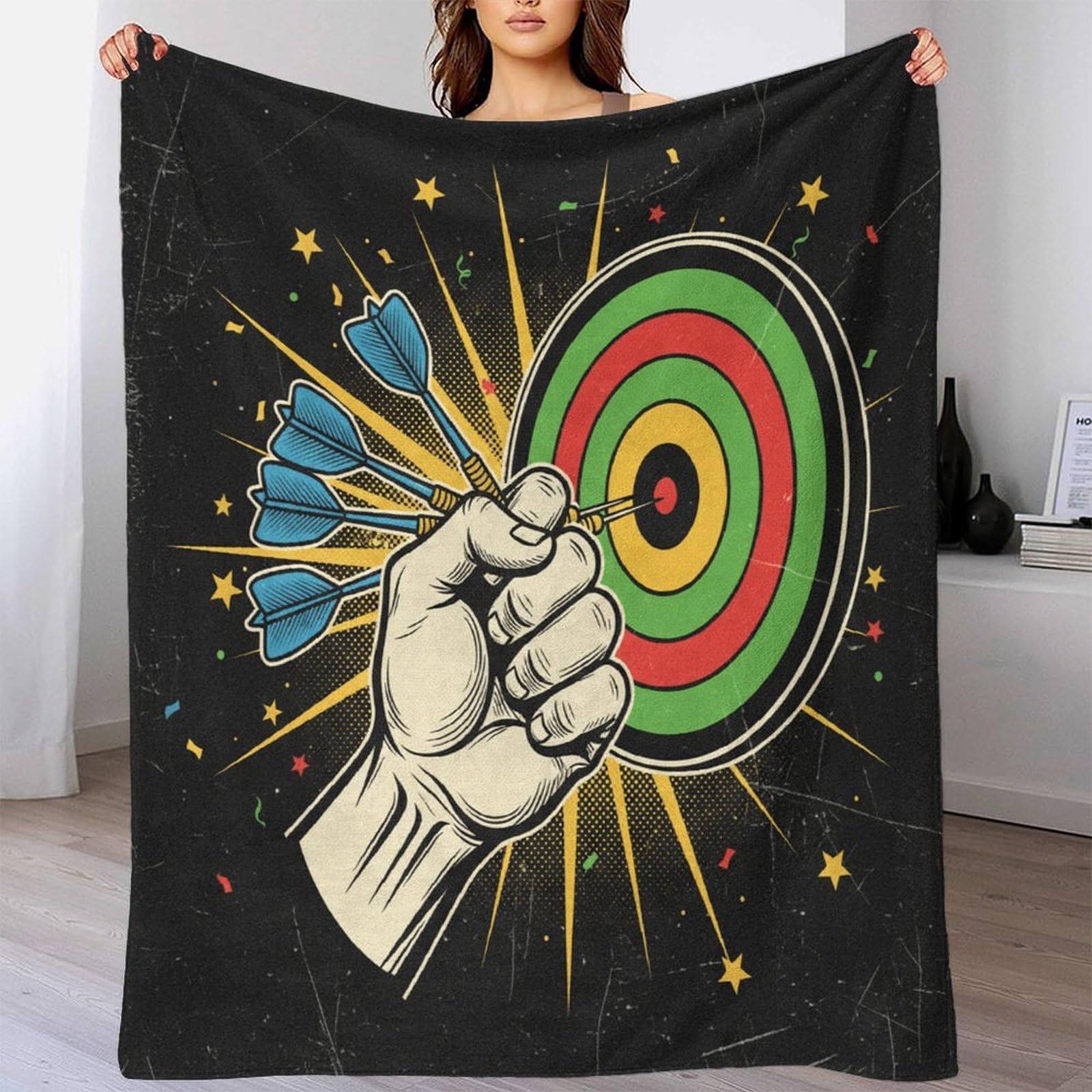 estampado 3D Target hit manta para aire acondicionado microfibra ropa de cama ligera Vintage retro plaid para verano transpirable para estudiantes en habitación climatizada 80×90inch(200x230cm)