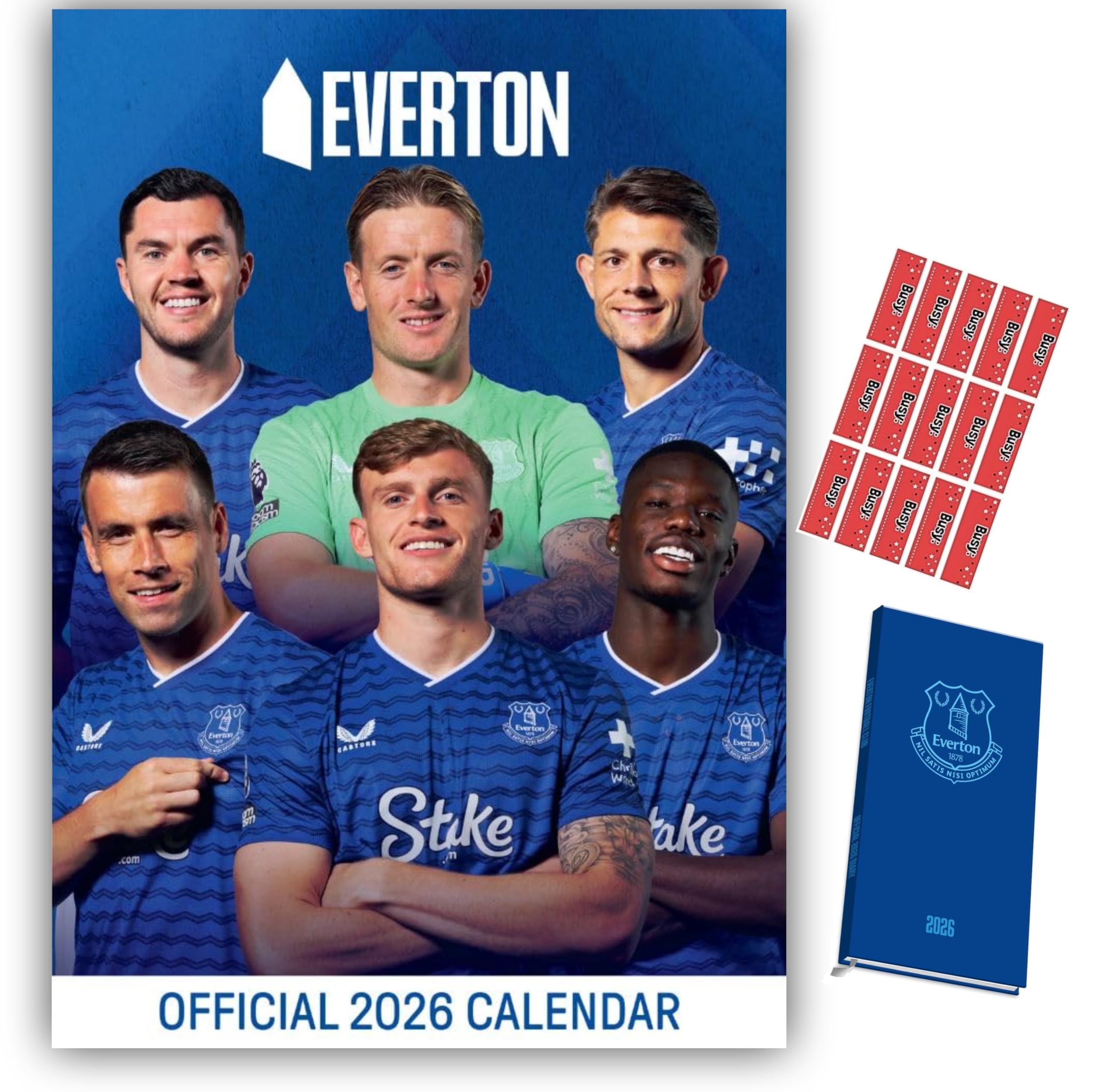 Everton Calendar 2026 A3 Wall Calendar & Everton Slim Pocket Diary Gift Set with FREE Organising Stickers Included