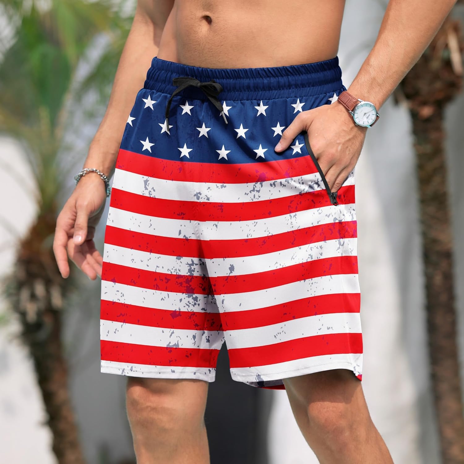 Adisputent Mens Swim Trunks with Compression Liner 7 Inch Quick Dry Swimming Swimwear Board Shorts with Zipper Pockets