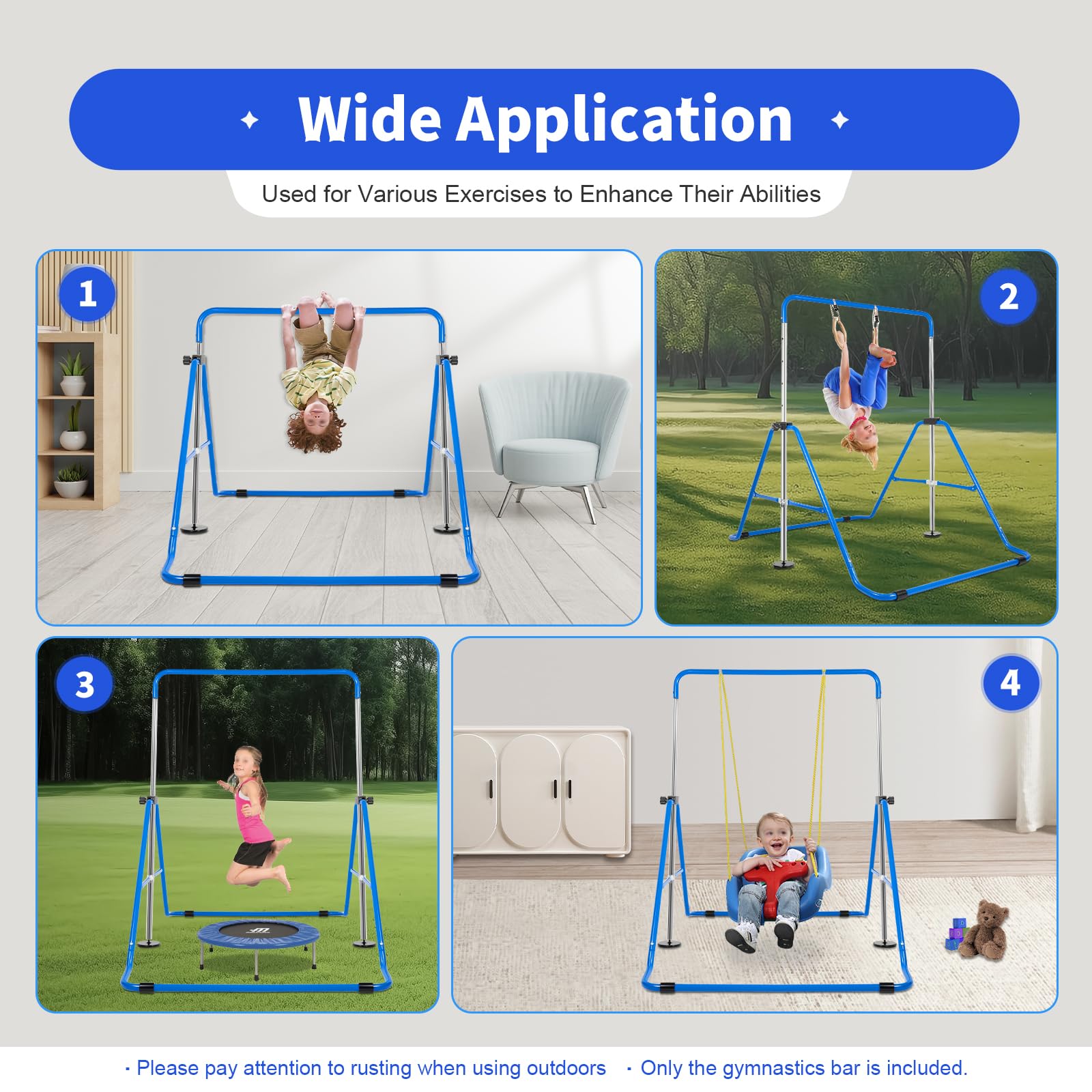 Turnreck Gimnasia Niños Altura Ajustable Jardín Barra de Entrenamiento Horizontal Bar Barra de Gimnasia Barra de Gimnasia para Interior y Exterior, Capacidad de Carga de 150 kg