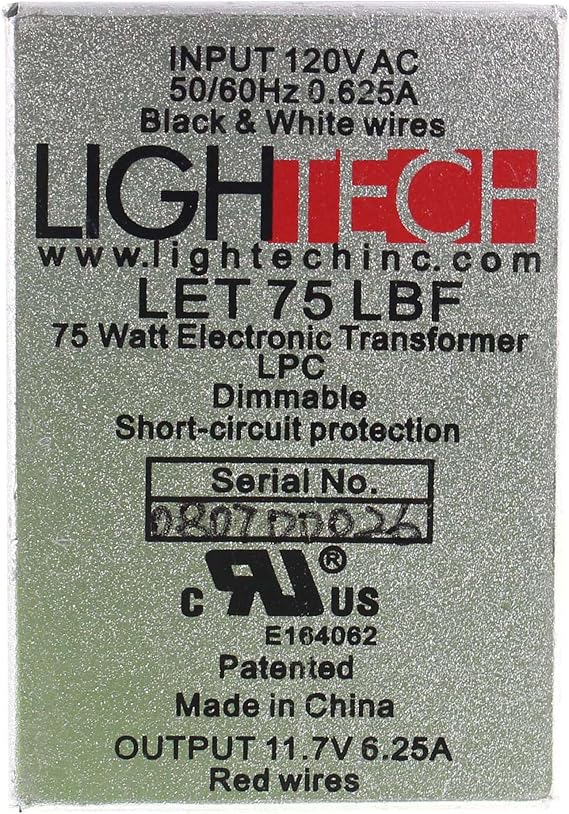 LighTech LET75BF Electrical Transformer, 12V 75W Electronic Dimmable