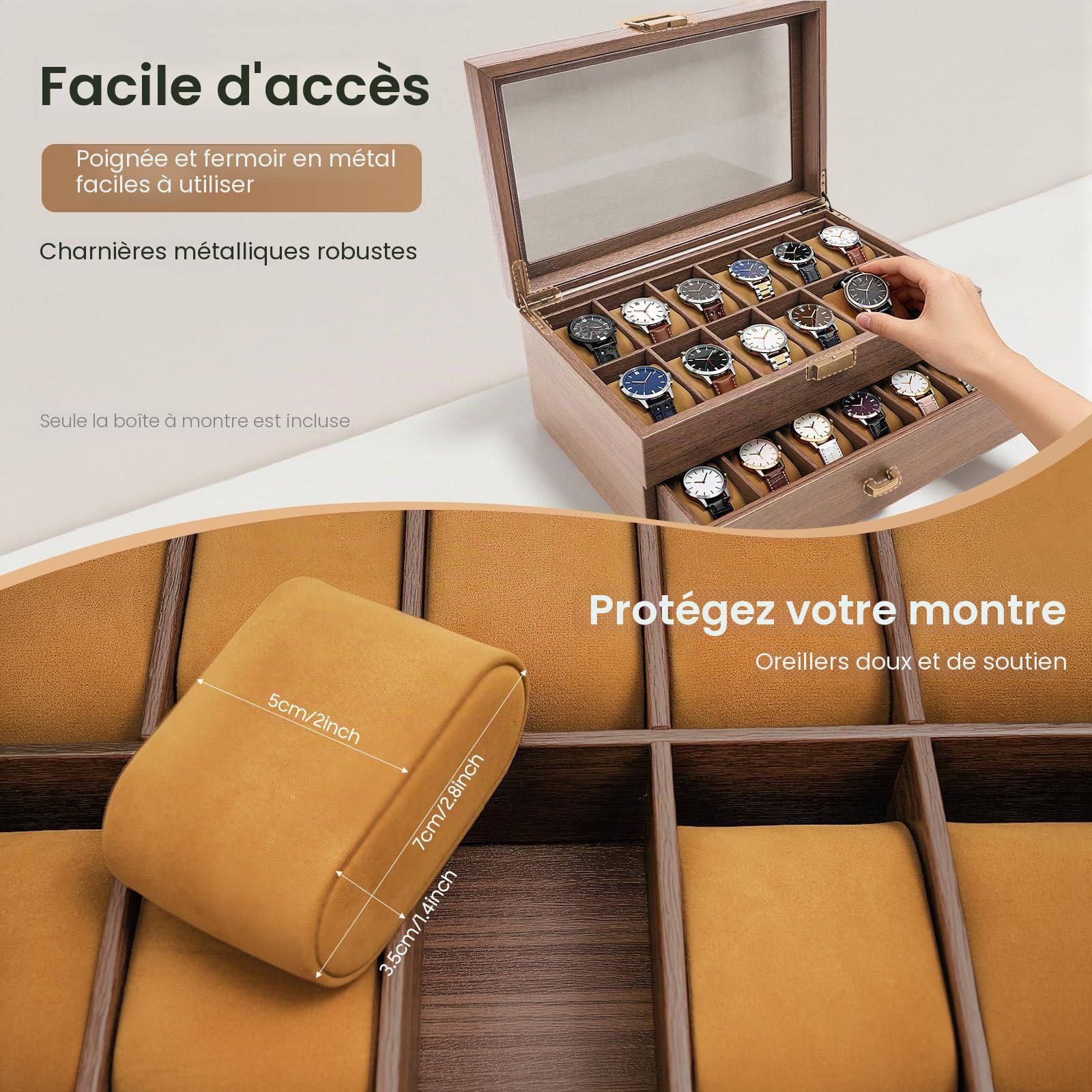 Boite a Montre 24 Compartiments Coffret Montre Rangement Vitrine