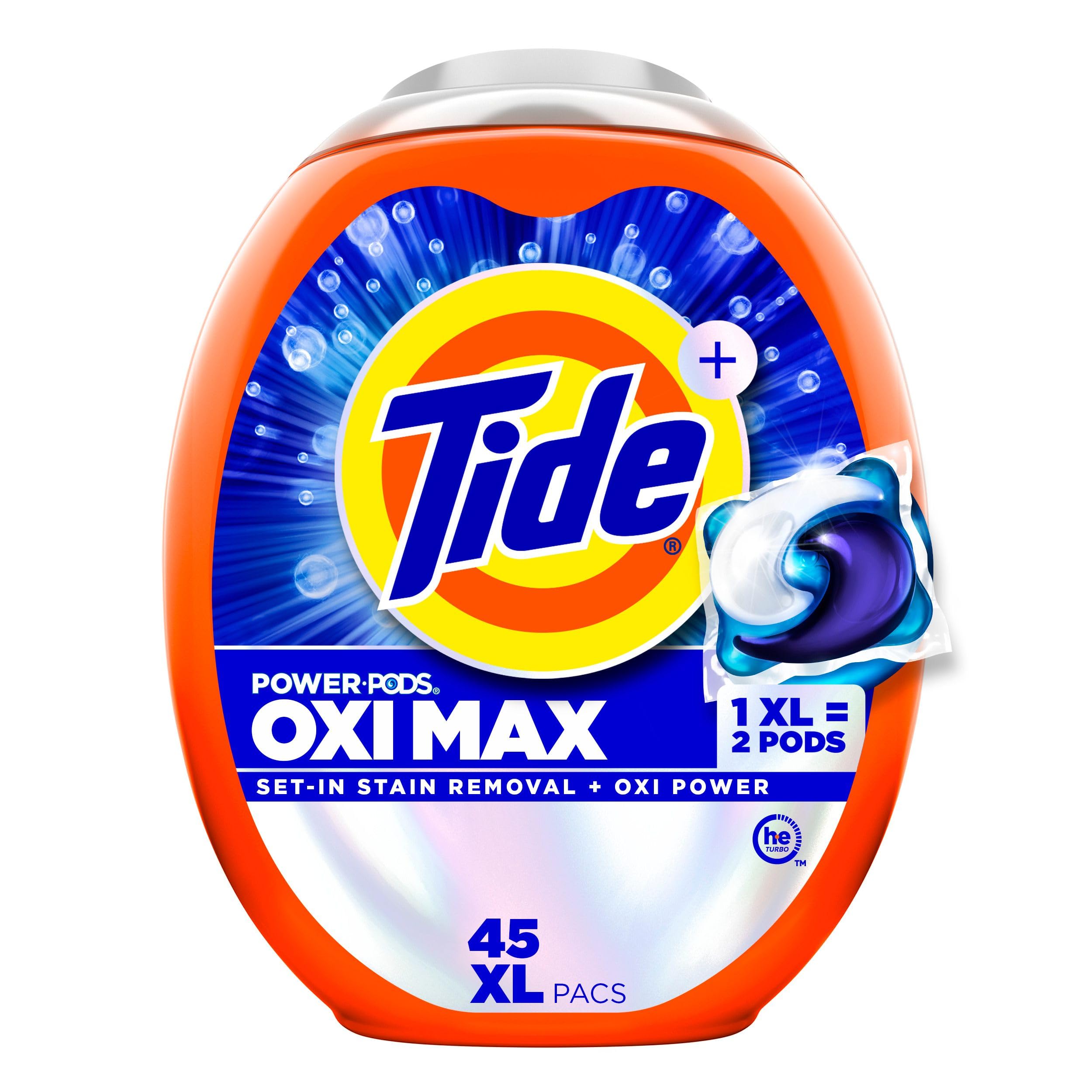 Tide Oxi Max Power PODS Laundry Detergent, Laundry Pods with Stain Remover Plus Oxi Power, 45 Count