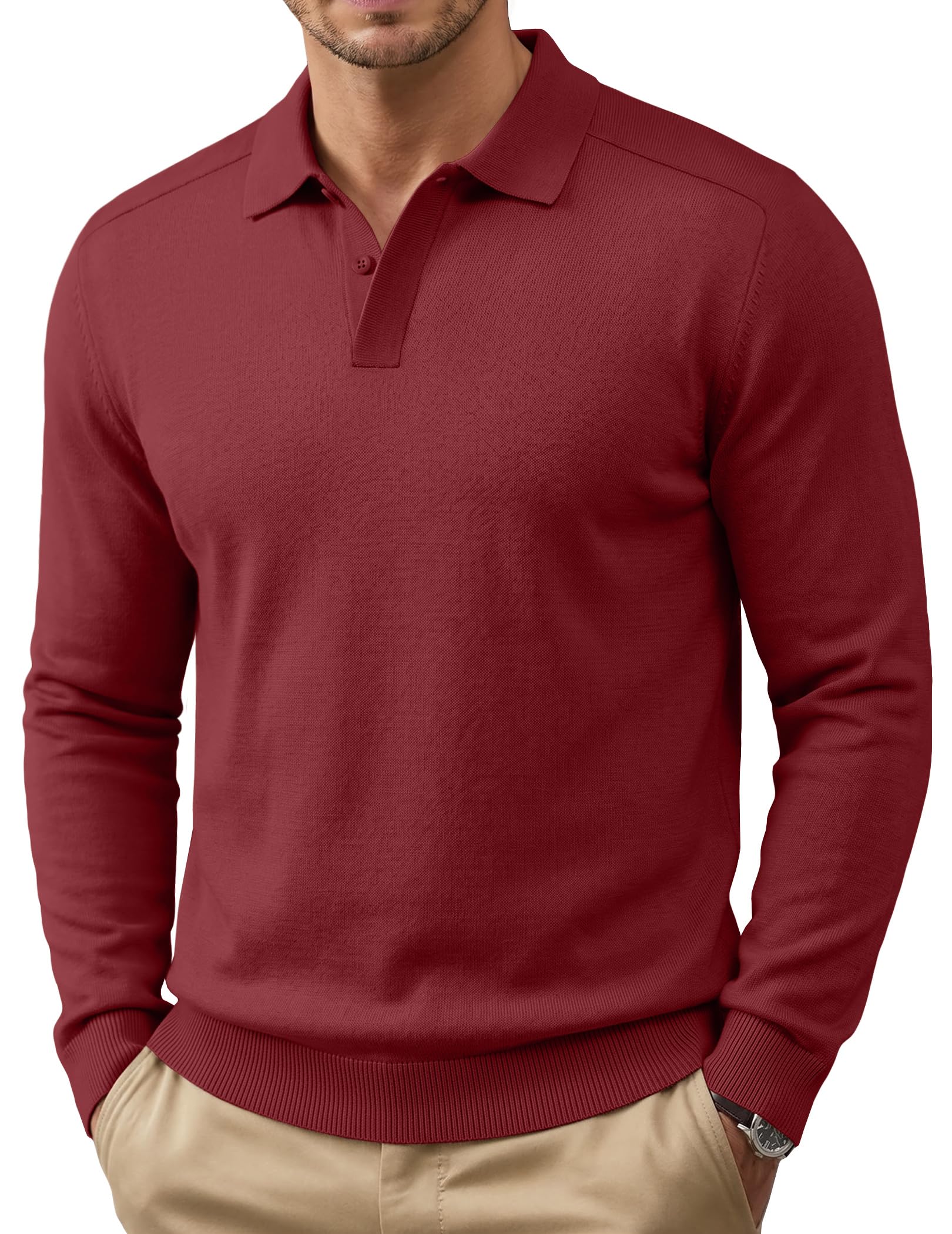 COOFANDY Mens Knit Polo Sweater Long Sleeve Polo Collared Pullover Sweaters