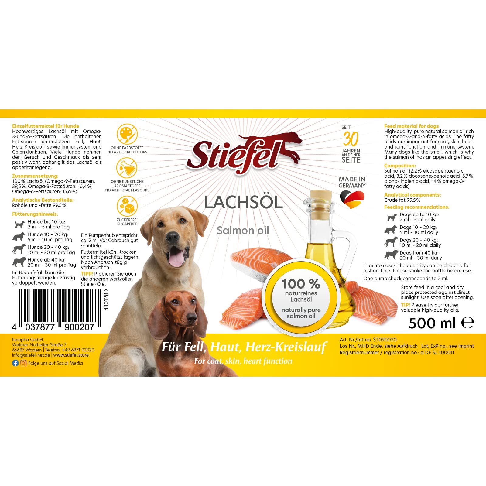Olej z łososia dla psów 500 ml Omega-3 Omega-6 Omega-9 naturalny