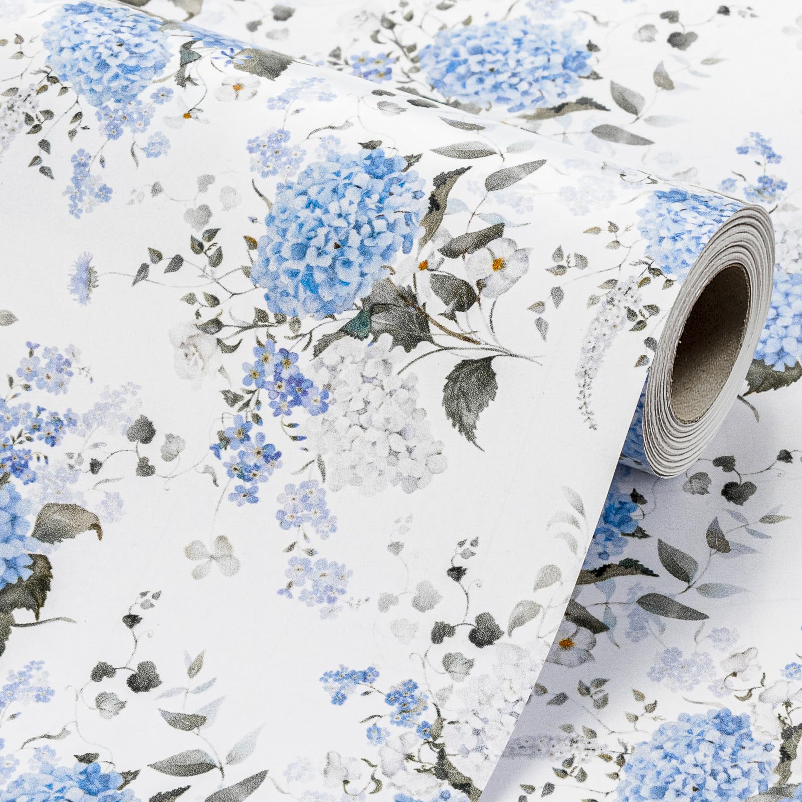 Wikadlik Blue Hydrangea Wrapping Paper - 43cm x 5m Elegant Floral Gift Wrap Roll for Wedding, Bridal Showers, Mothers Day