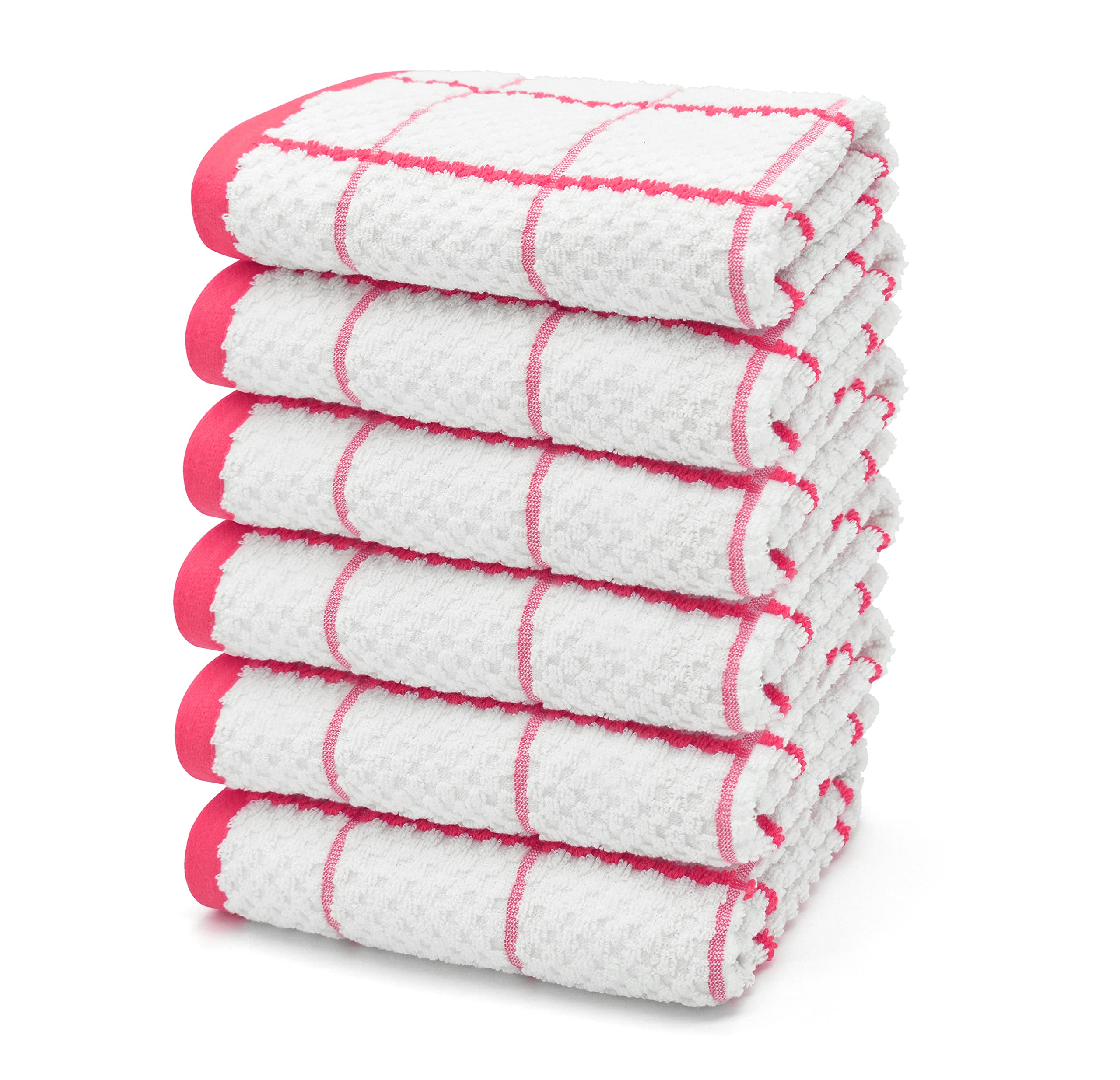 Velosso 6 Pack Jumbo Large Checkered Chunky Kitchen Towels Set 100% Supreme Ring Spun Cotton Super Soft and Absorbent Dish Towels, Tea Towels (Pink, Checkered)
