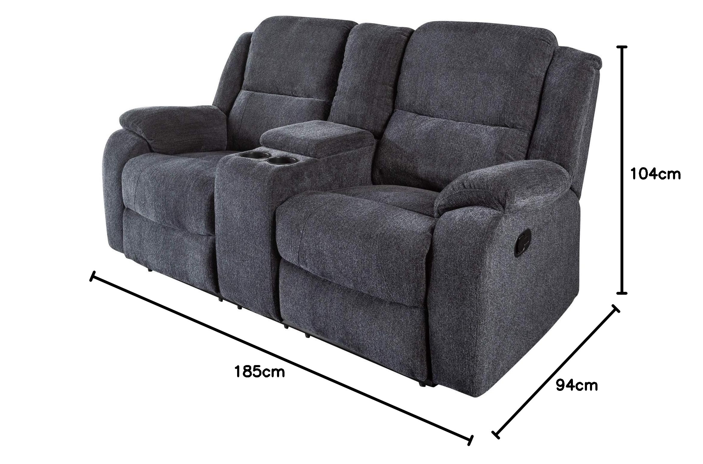 invicta INTERIOR Exklusiver 2er Kino Sessel Hollywood dunkelgrau Fernsehsessel Kinositze Heimkino Liegesessel verstellbar mit Getränkehalter Cupholder