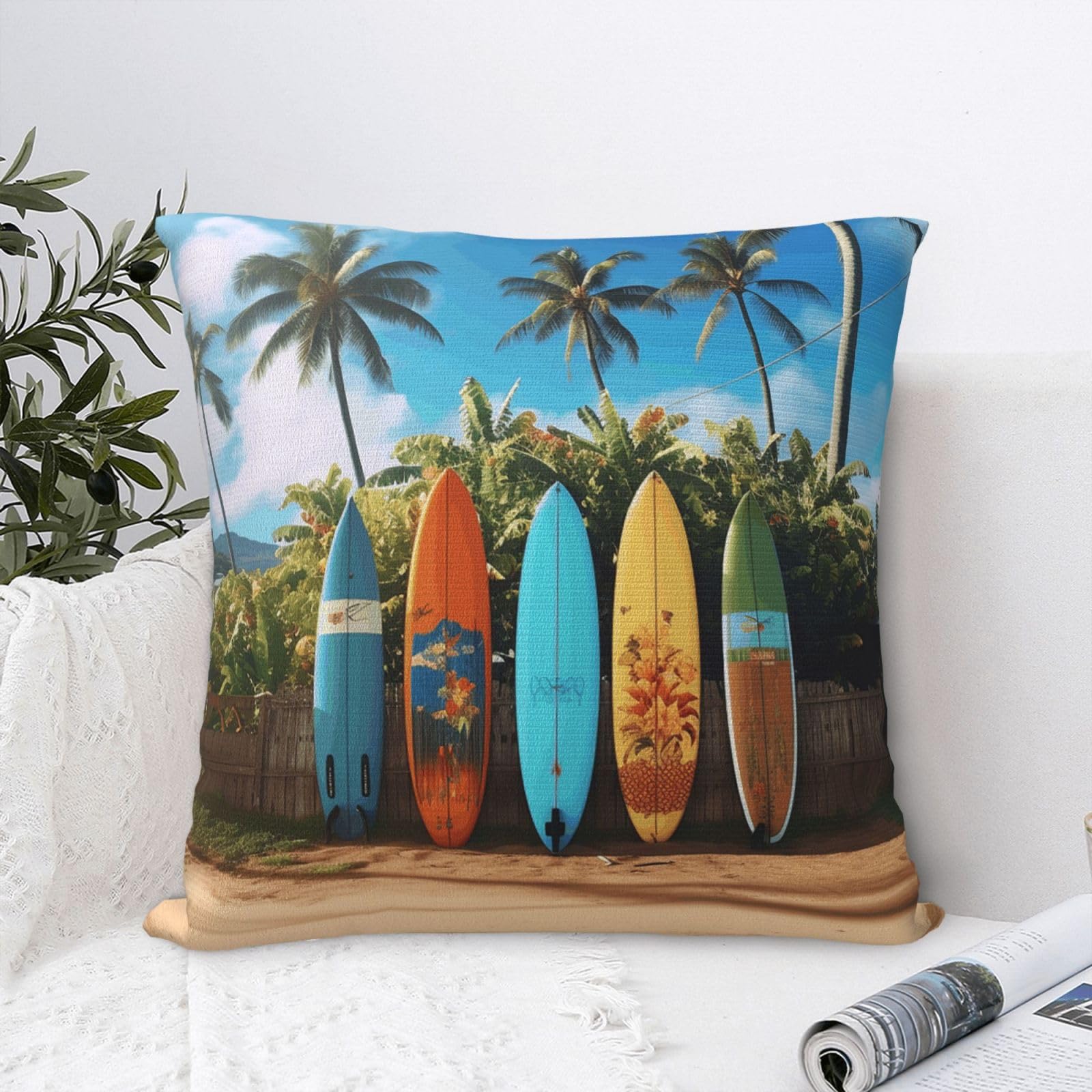 FodPand Luxury Velvet Throw Pillow Covers 20"x20" Super Soft Decorative Pillow Cases - Surf's up Surfboard Pillowcases Modern Lumbar Cushion Cases for Couch Sofa Bed Pillow Shams